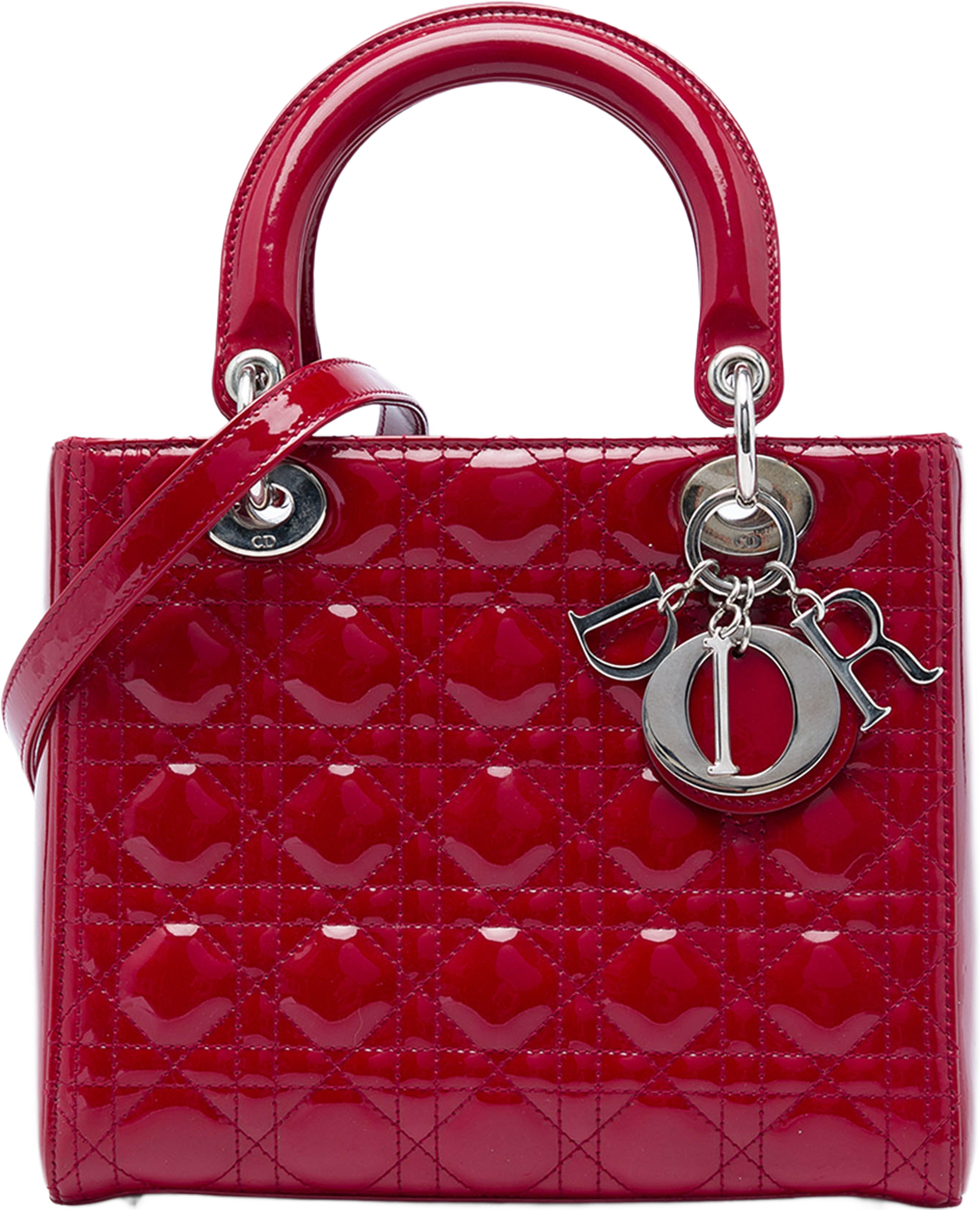 Dior Medium Patent Cannage Lady Dior, från Luxclusif, i färgen röd. Klicka för att öppna bilden i stort format