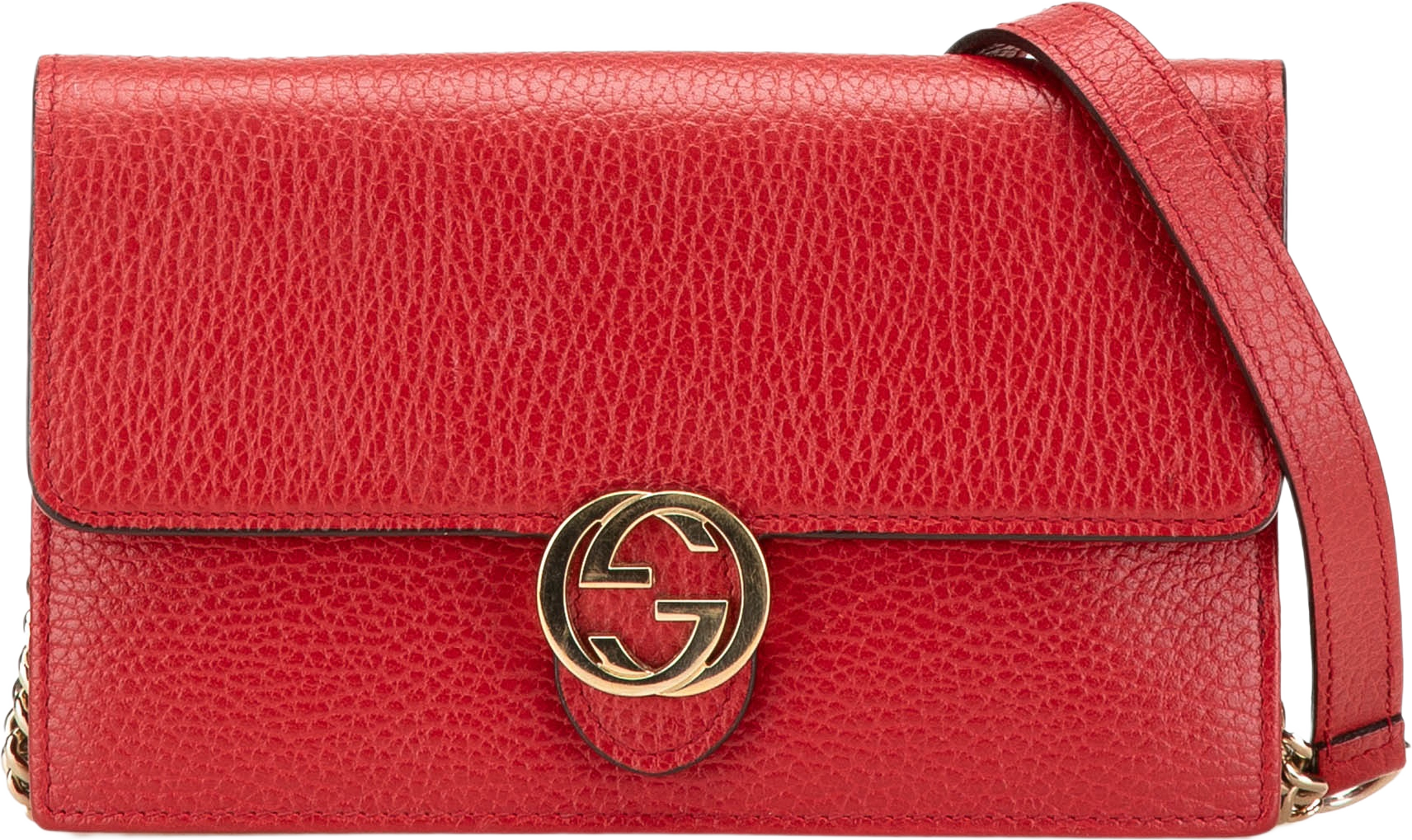 Gucci Leather Interlocking G Dollar Wallet On Chain, från Luxclusif, i färgen red. Klicka för att öppna bilden i stort format