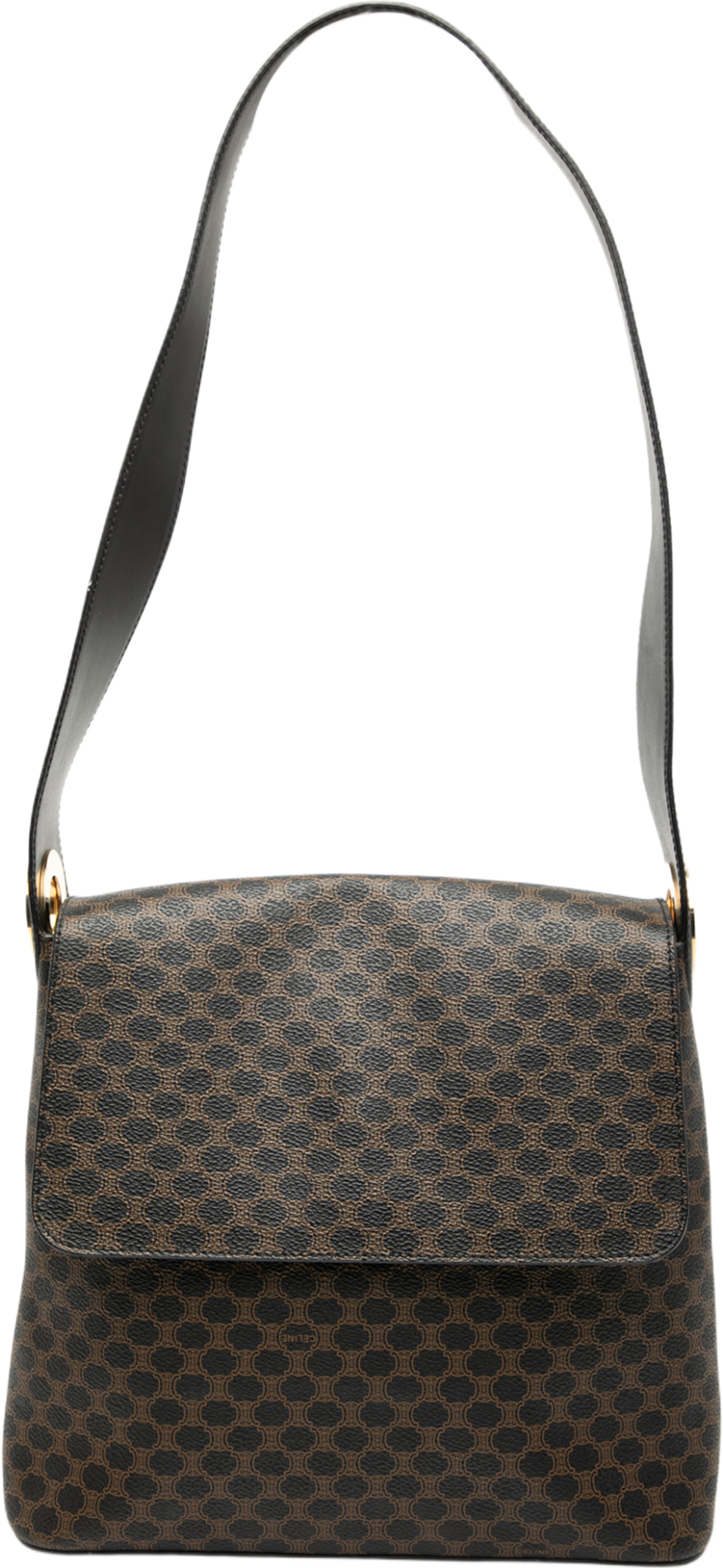 Celine Macadam Coated Canvas Shoulder Bag, från Luxclusif, i färgen dark brown. Klicka för att öppna bilden i stort format