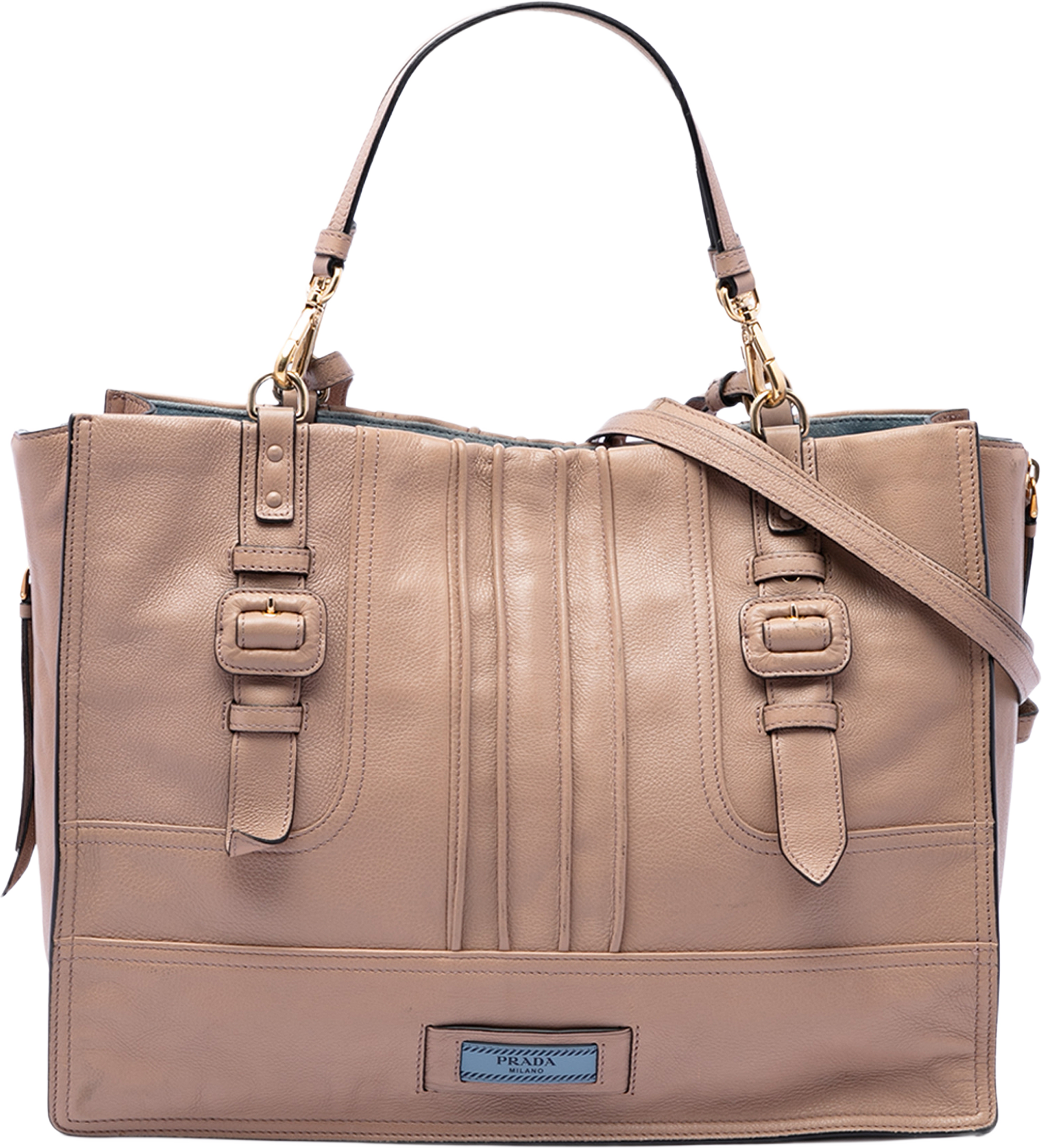 Prada Calfskin Etiquette Satchel, från Luxclusif, i färgen brun. Klicka för att öppna bilden i stort format