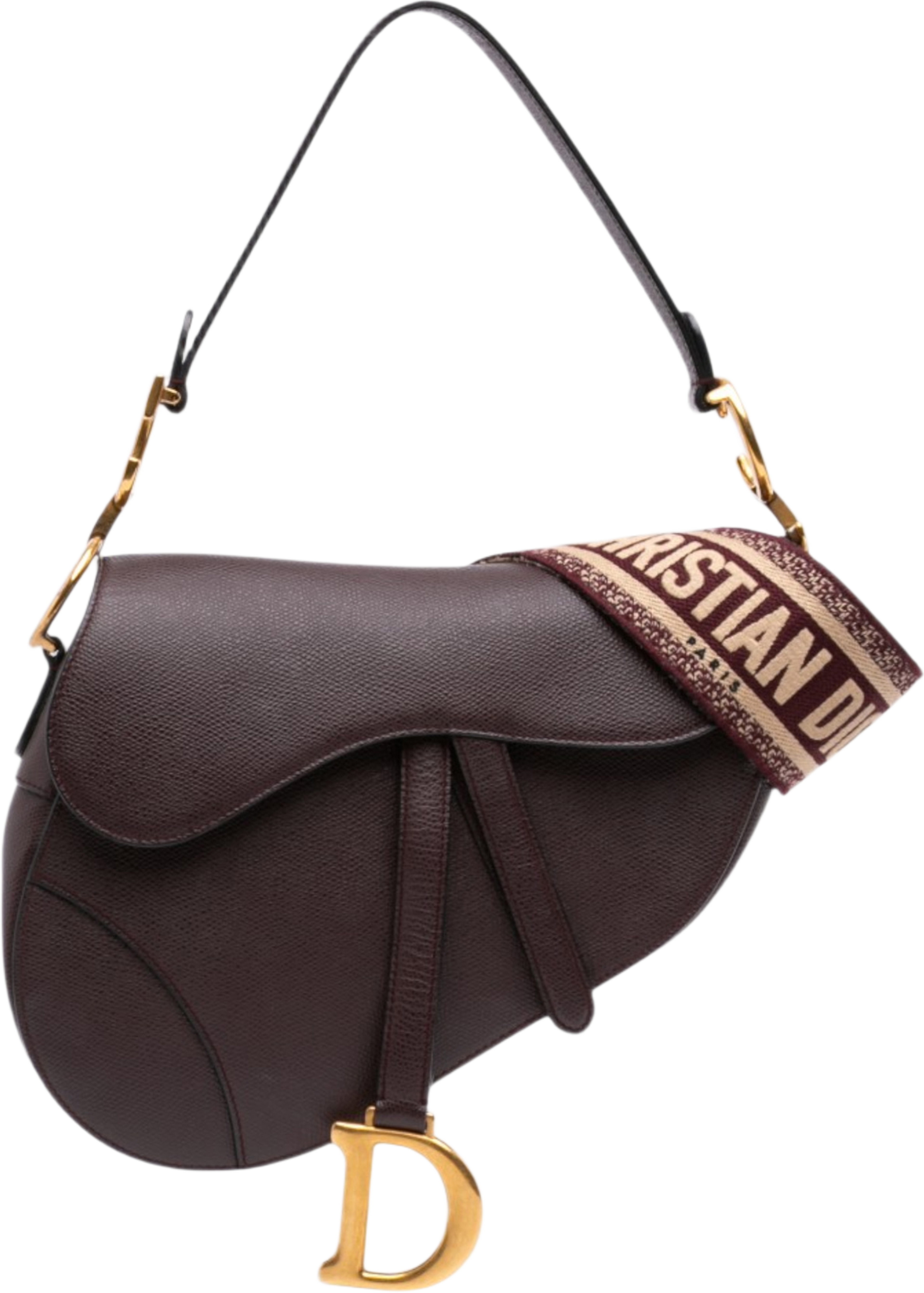 Dior Mini Grained Calfskin Saddle Bag, från Luxclusif, i färgen dark brown. Klicka för att öppna bilden i stort format