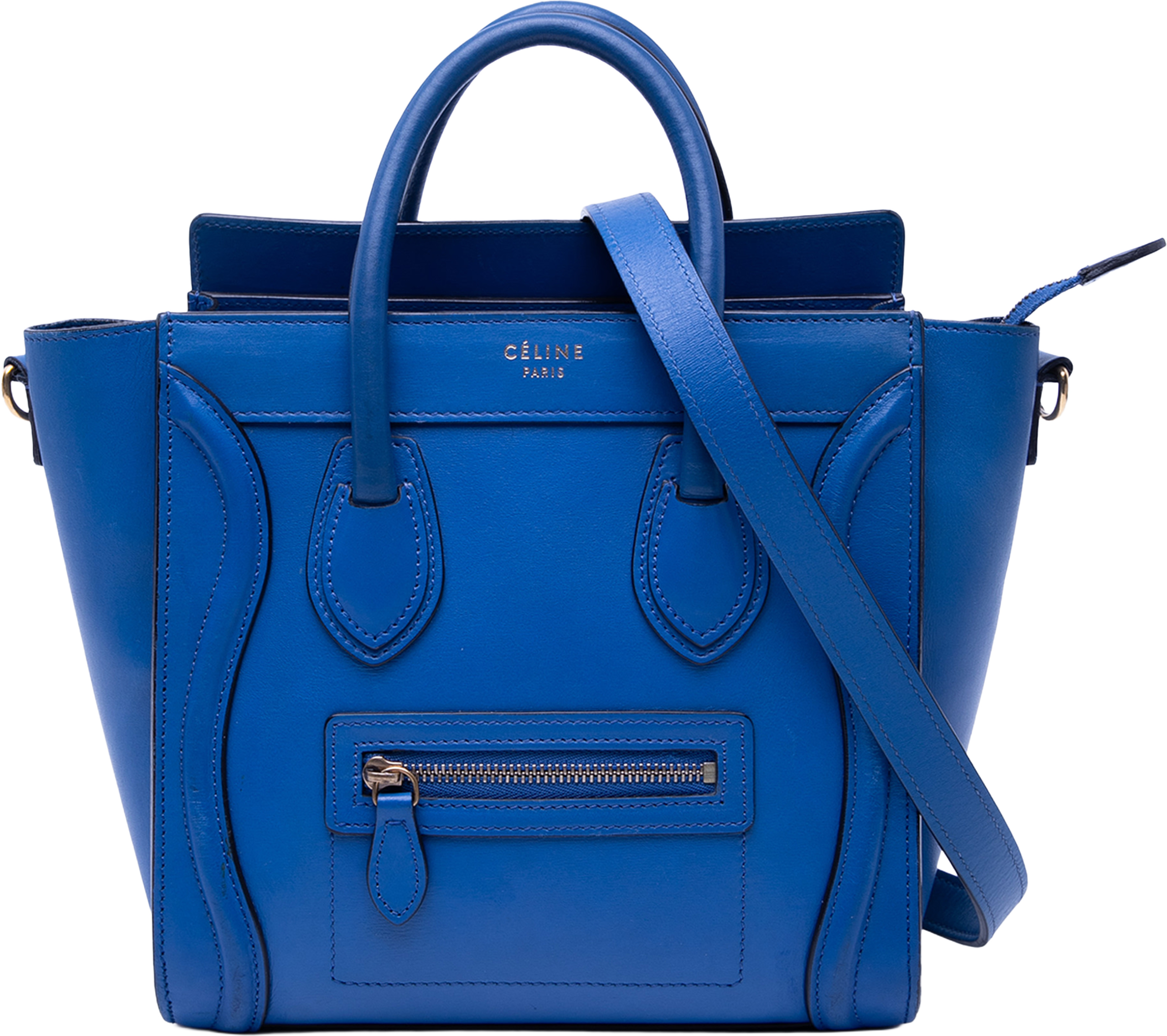 Celine Nano Leather Luggage Tote, från Luxclusif, i färgen blue. Klicka för att öppna bilden i stort format