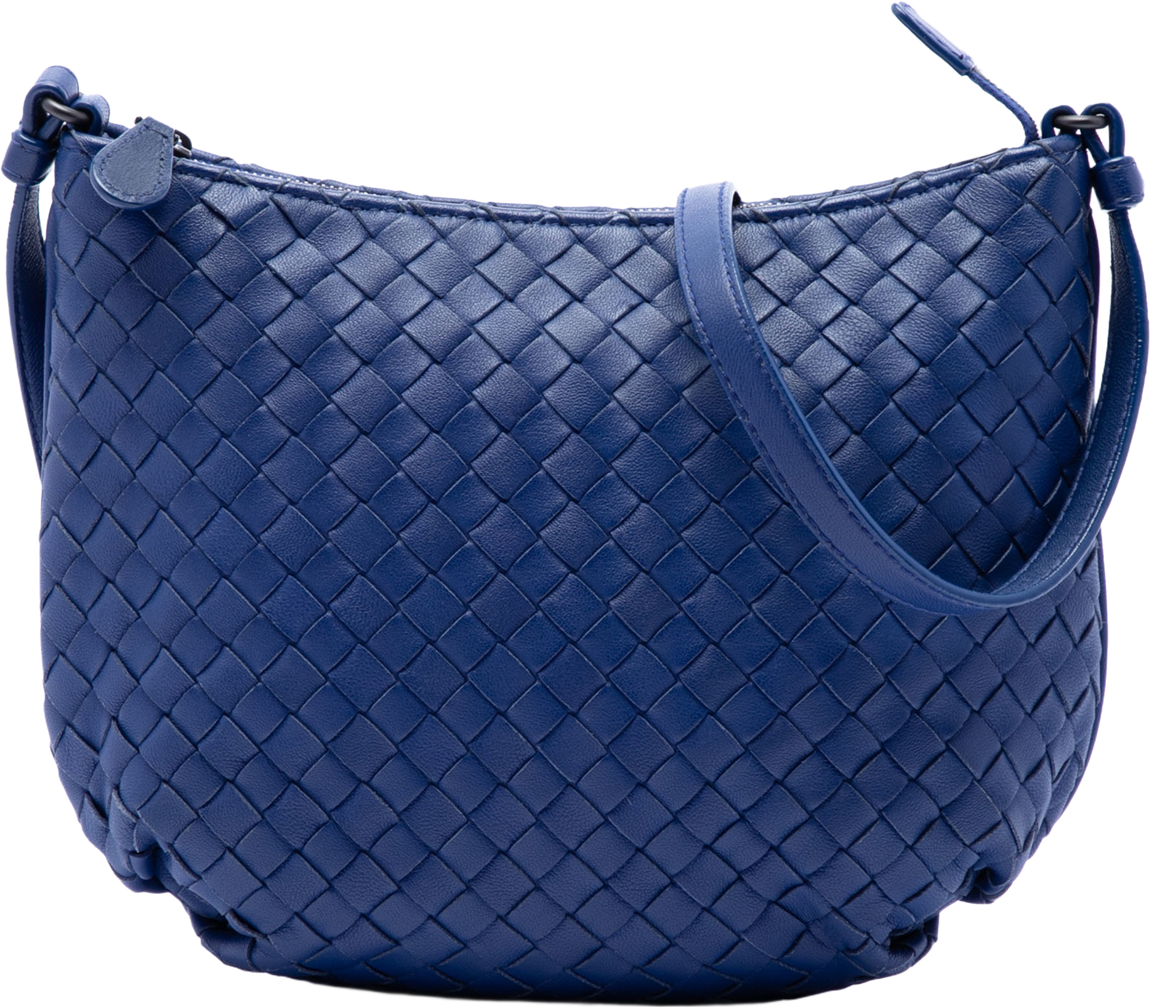 Bottega Veneta Small Nappa Intrecciato Crossbody, från Luxclusif, i färgen dark blue. Klicka för att öppna bilden i stort format