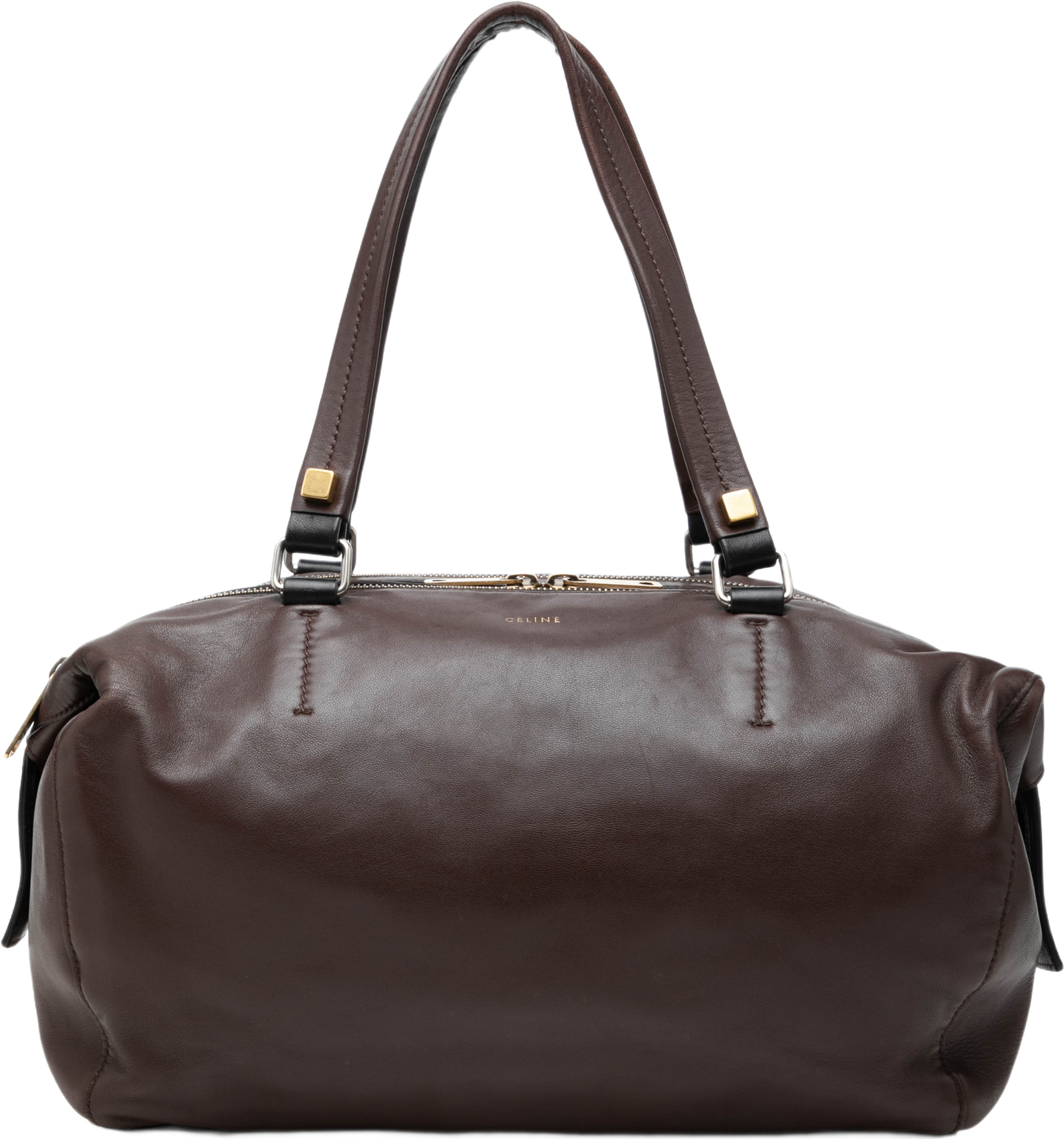 Celine Lambskin Triple Zip Shoulder Bag, från Luxclusif, i färgen brun. Klicka för att öppna bilden i stort format