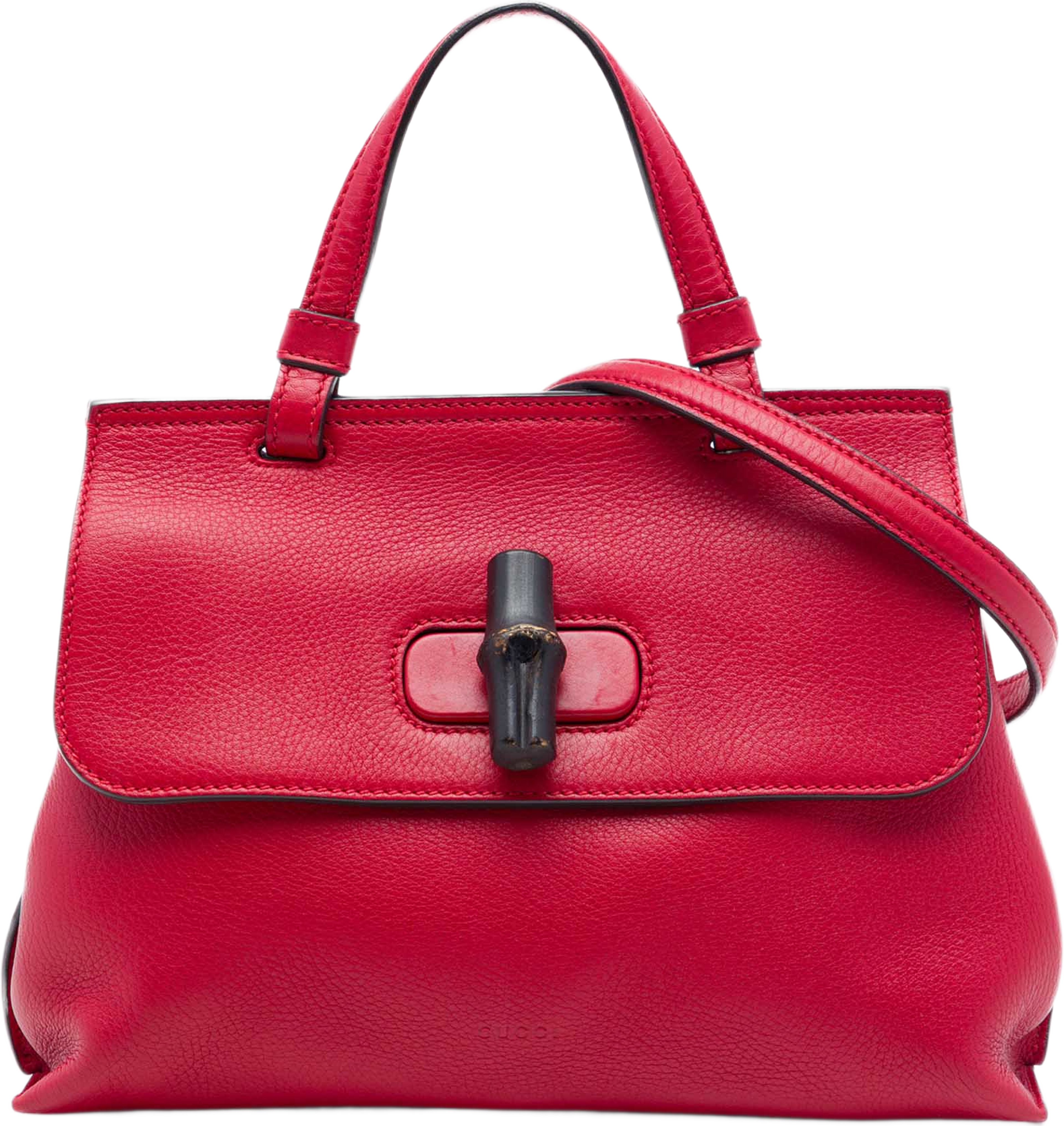 Gucci Small Calfskin Bamboo Daily Satchel, från Luxclusif, i färgen röd. Klicka för att öppna bilden i stort format