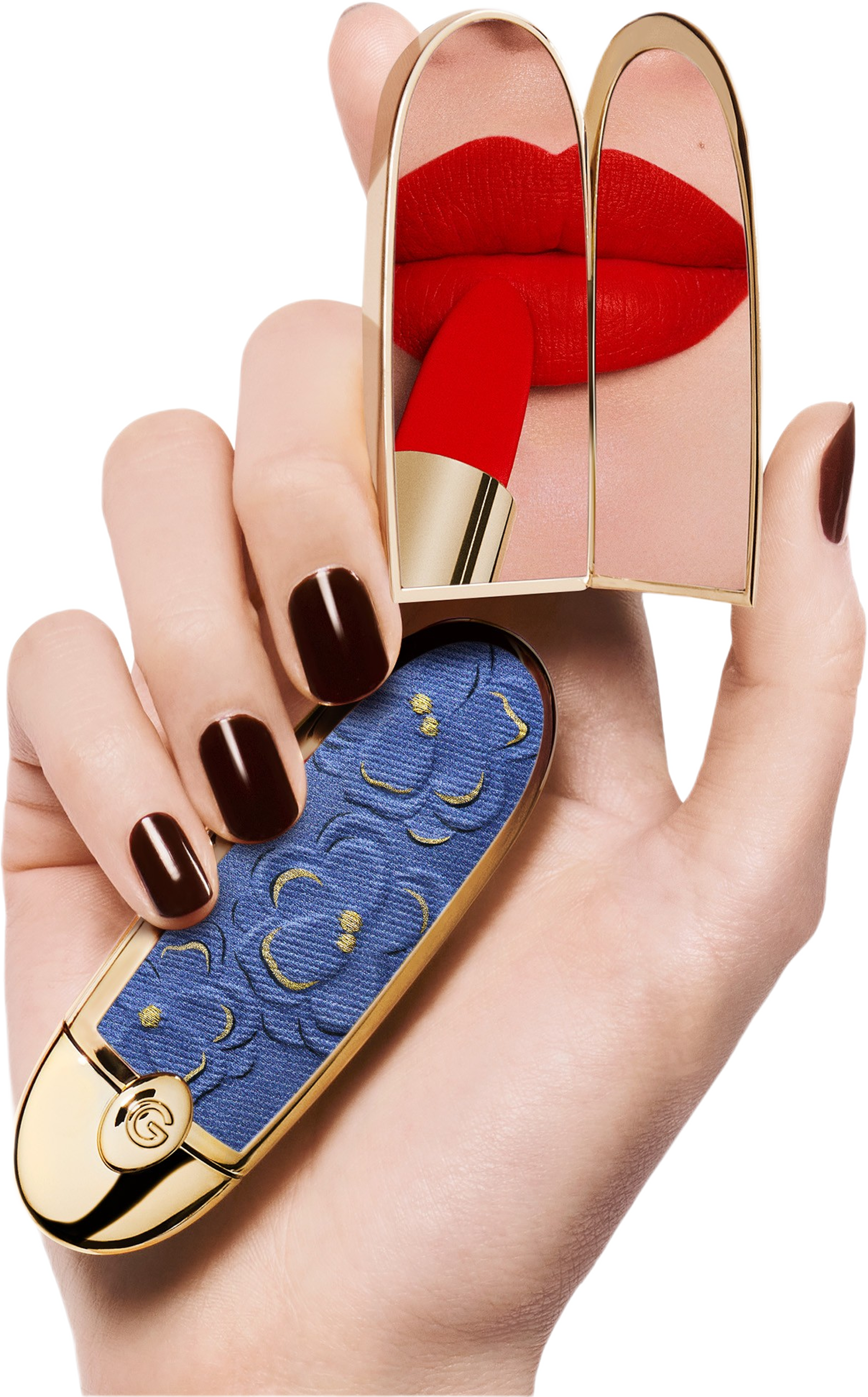 Rouge G The double mirror case, från Guerlain, i färgen Denim Flora. Klicka för att öppna bilden i stort format