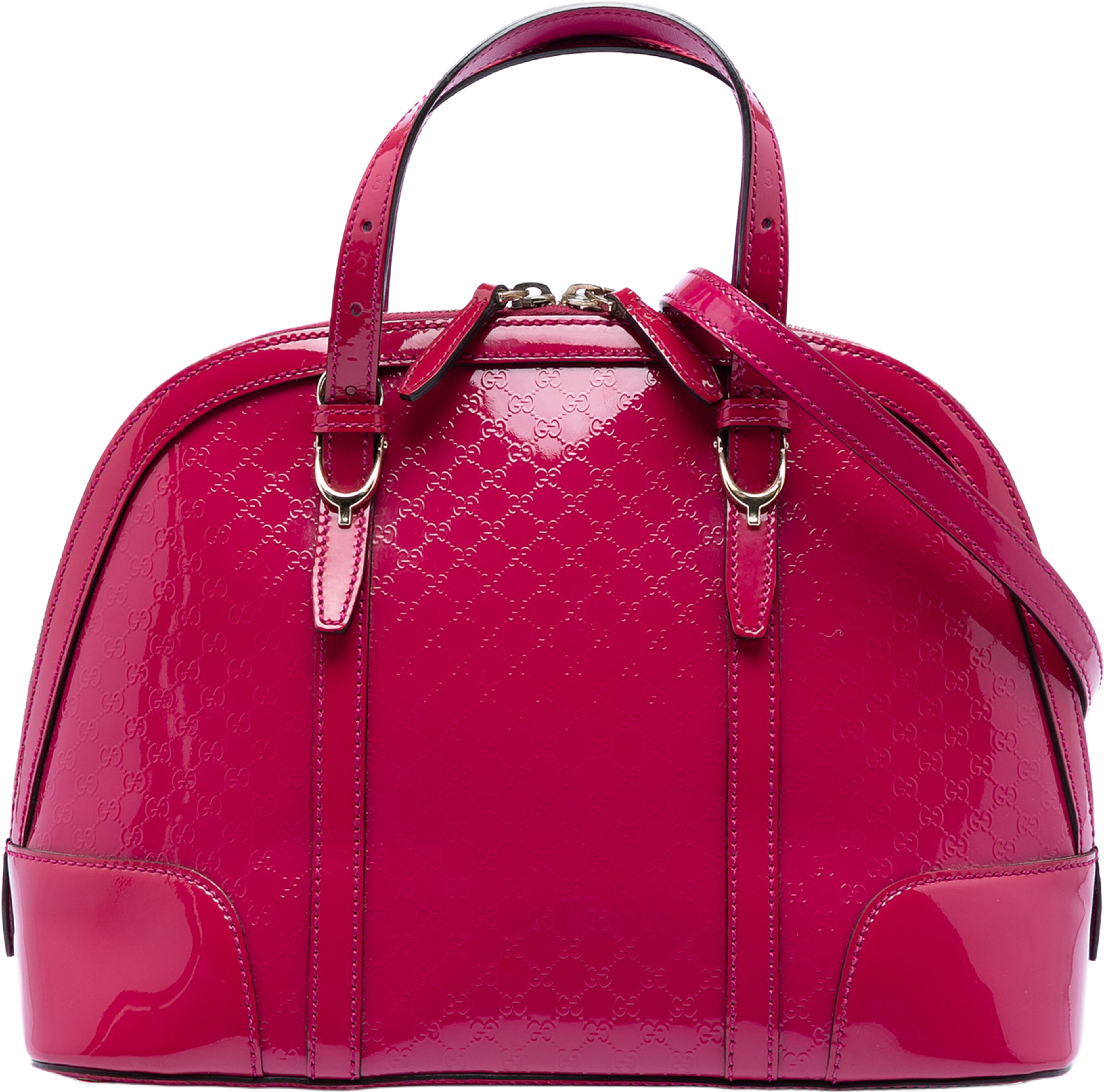 Gucci Small Microguccissima Patent Nice Dome Satchel, från Luxclusif, i färgen hot pink. Klicka för att öppna bilden i stort format