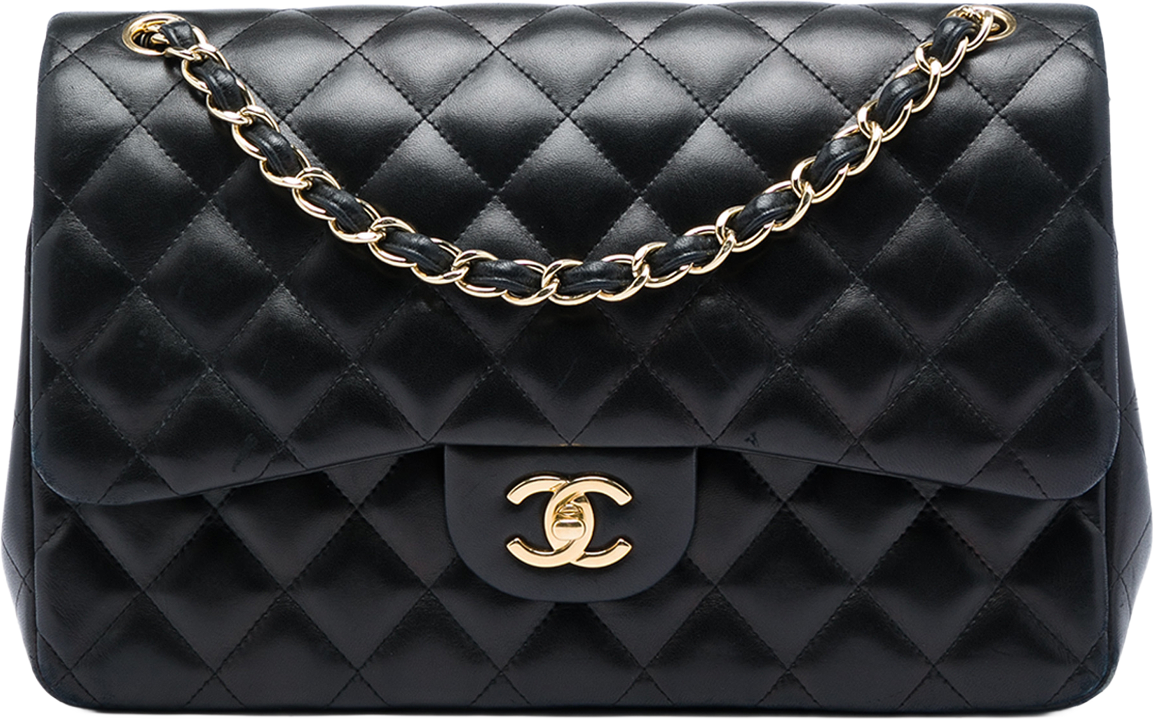 Chanel Jumbo Classic Lambskin Double Flap, från Luxclusif, i färgen svart. Klicka för att öppna bilden i stort format