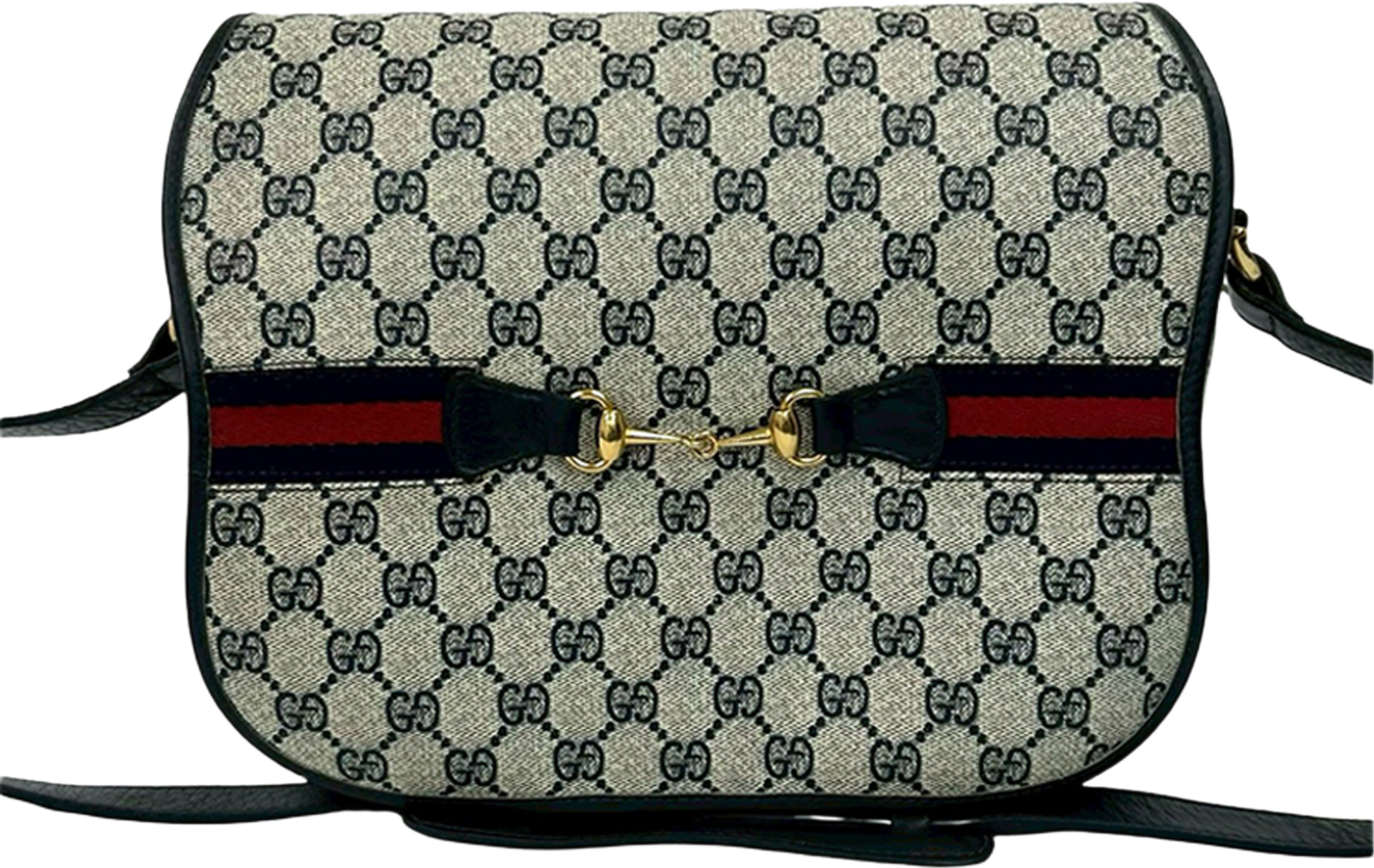 Gucci Gg Supreme Horsebit Web Crossbody, från Luxclusif, i färgen beige. Klicka för att öppna bilden i stort format
