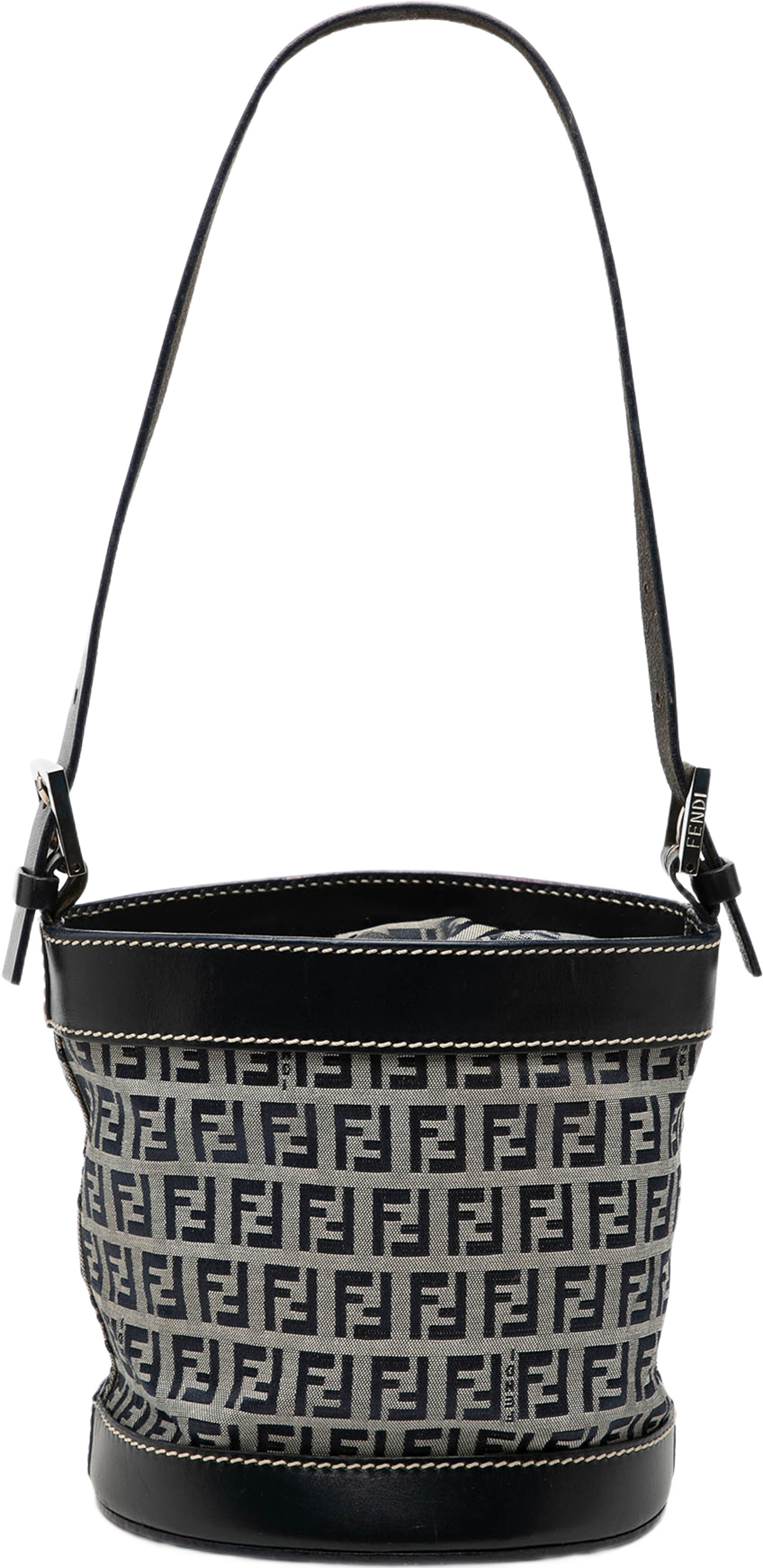 Fendi Zucchino Canvas Bucket Bag, från Luxclusif, i färgen svart. Klicka för att öppna bilden i stort format
