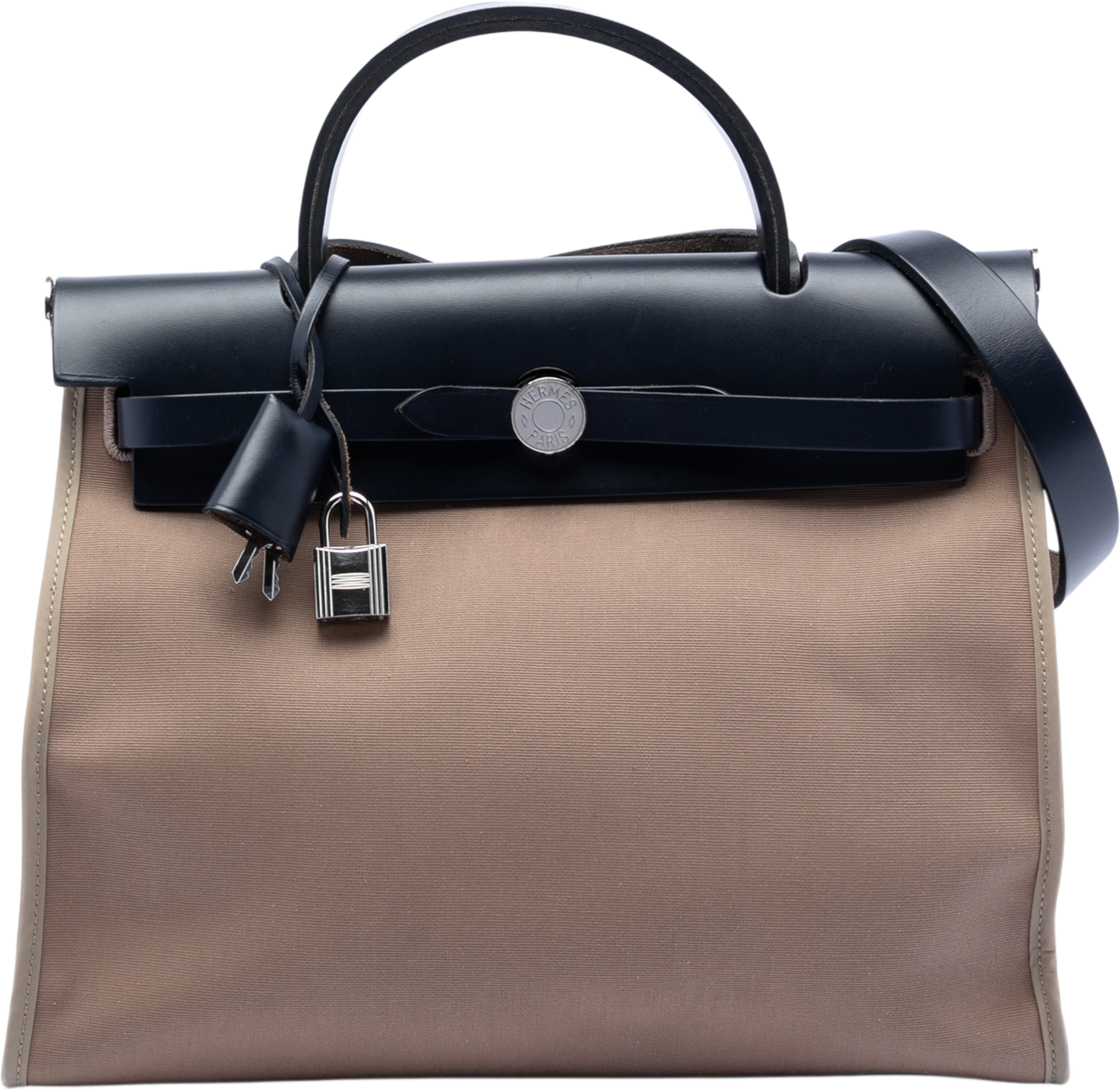 Hermès Toile Herbag Zip 31, från Luxclusif, i färgen light brown. Klicka för att öppna bilden i stort format