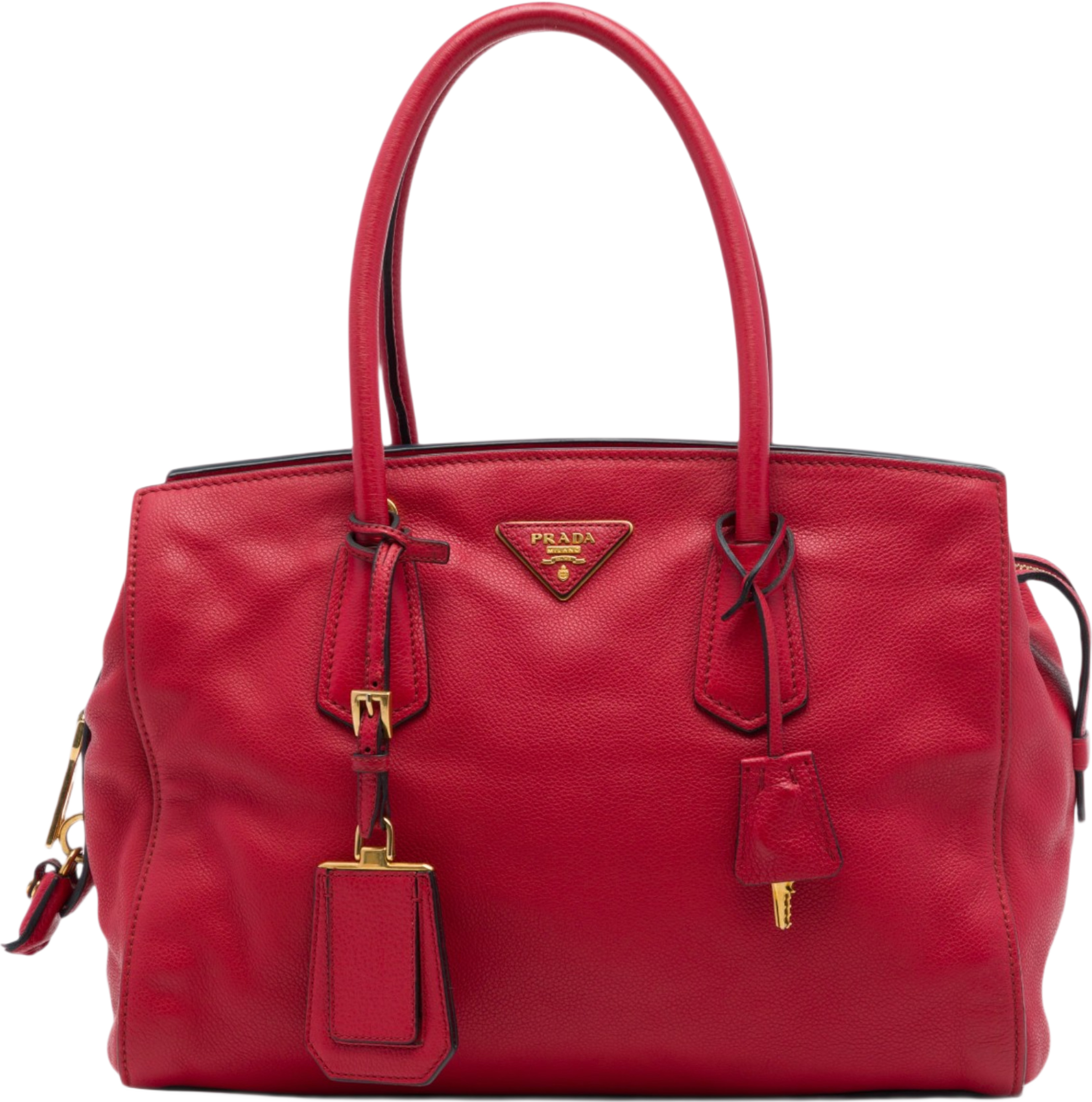 Prada Vitello Daino Zip Top Convertible Tote, från Luxclusif, i färgen röd. Klicka för att öppna bilden i stort format