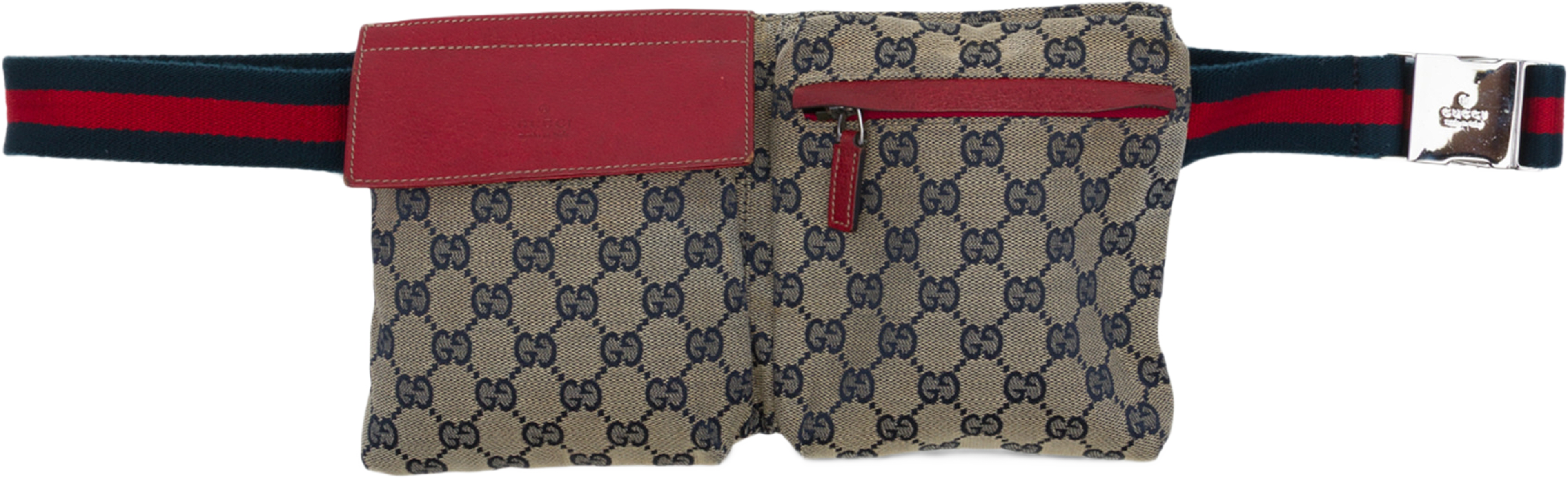 Gucci Gg Canvas Web Double Pocket Belt Bag, från Luxclusif, i färgen beige. Klicka för att öppna bilden i stort format