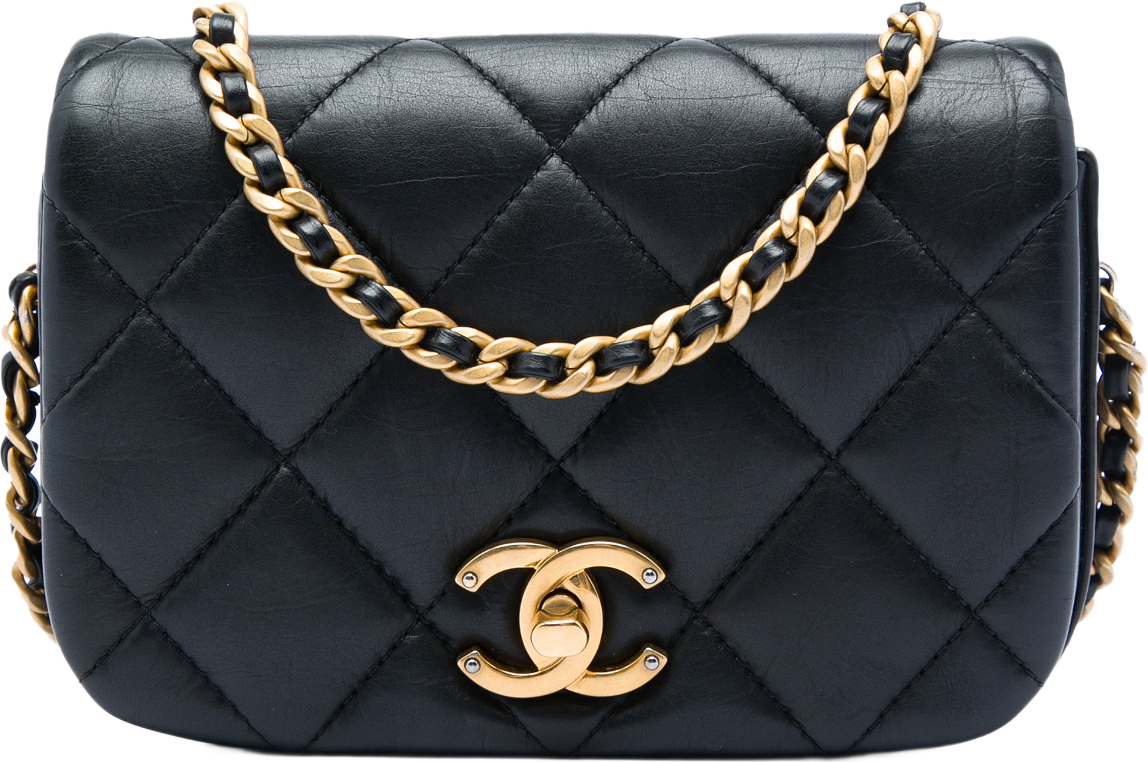 Chanel Mini Quilted Calfskin Nailed Cc Flap, från Luxclusif, i färgen svart. Klicka för att öppna bilden i stort format