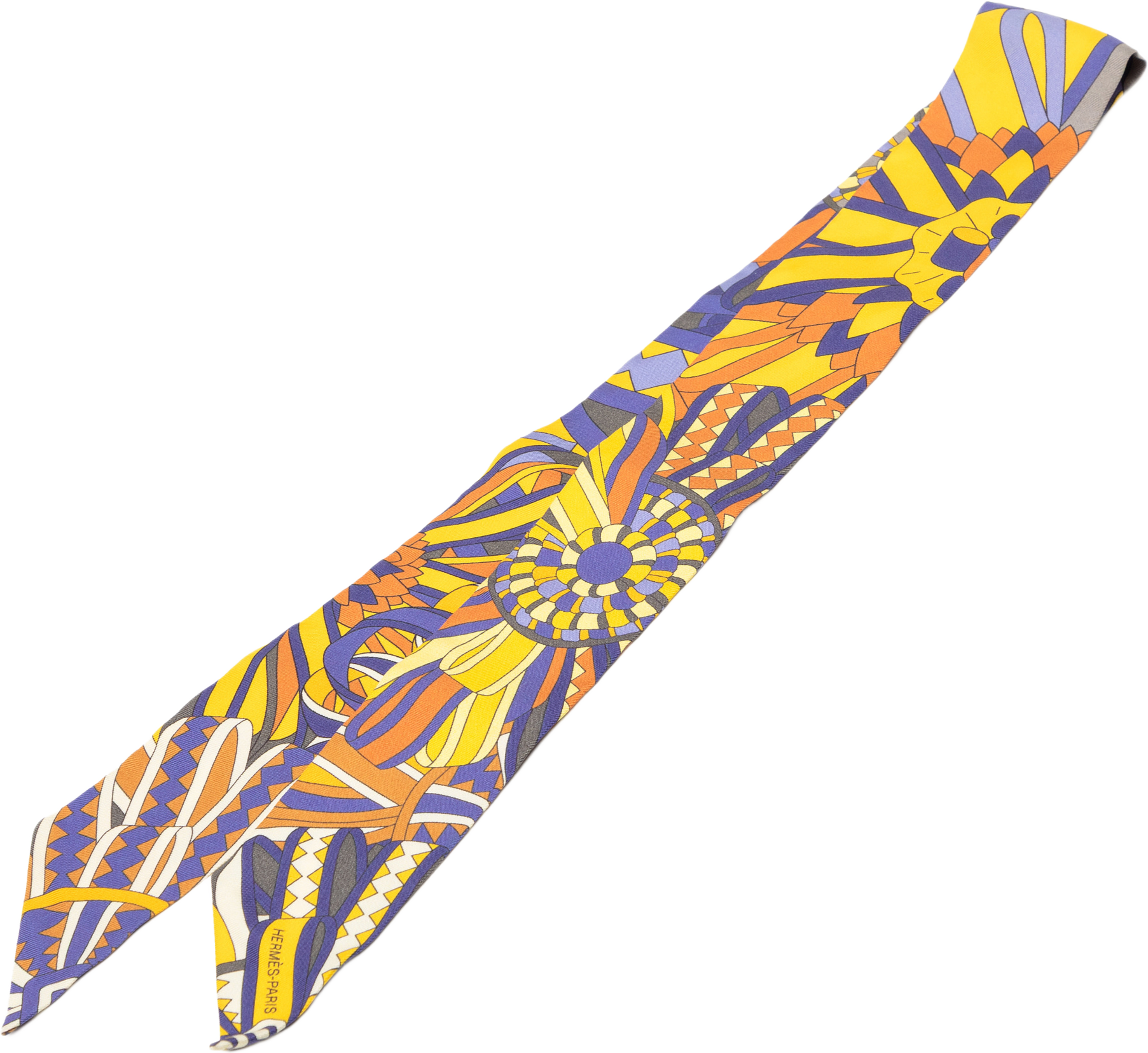 Hermès Les Flots Du Cheval Silk Twilly Scarf, från Luxclusif, i färgen gold. Klicka för att öppna bilden i stort format