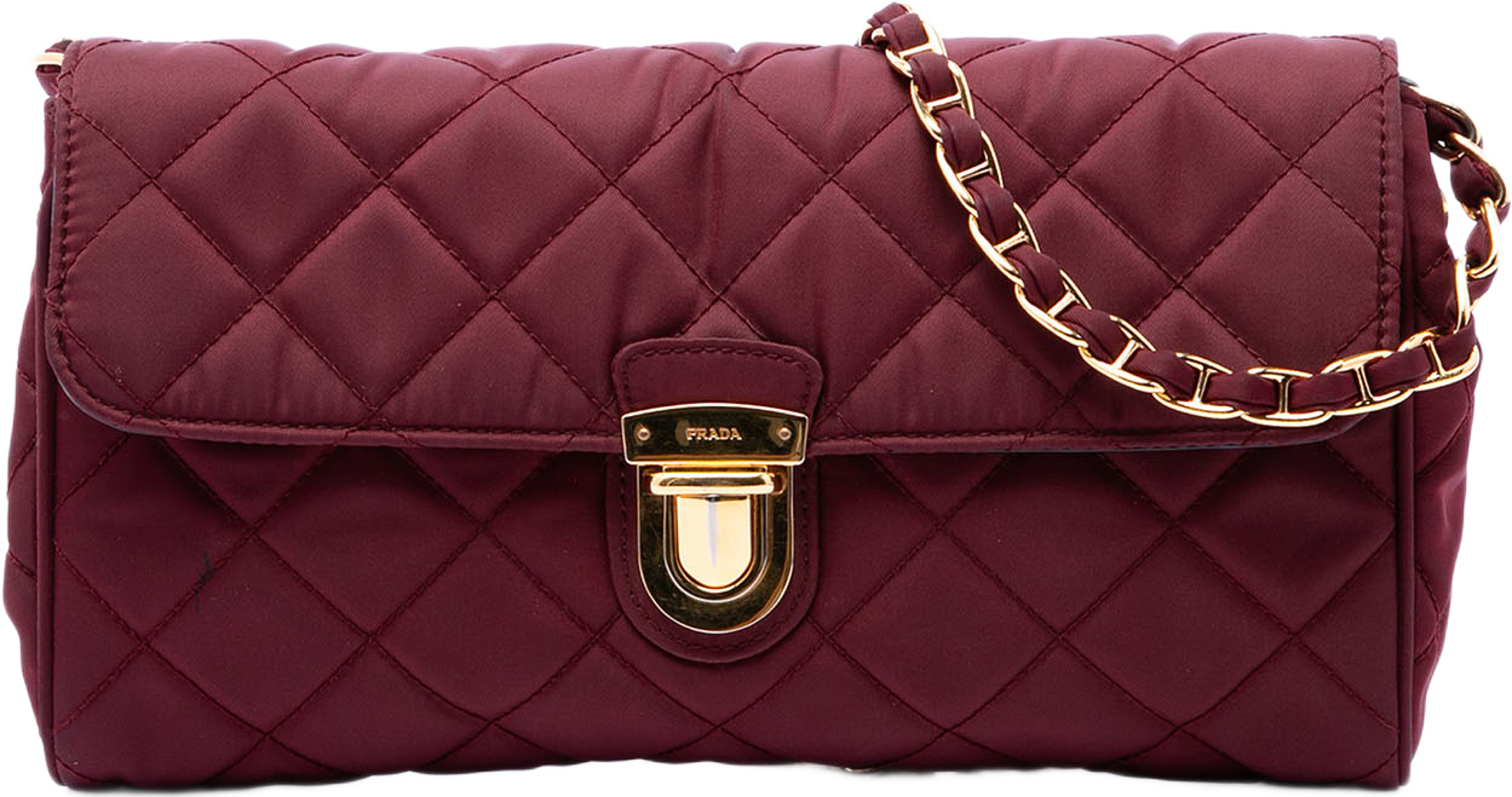 Prada Impuntu Tessuto Chain Crossbody, från Luxclusif, i färgen röd. Klicka för att öppna bilden i stort format