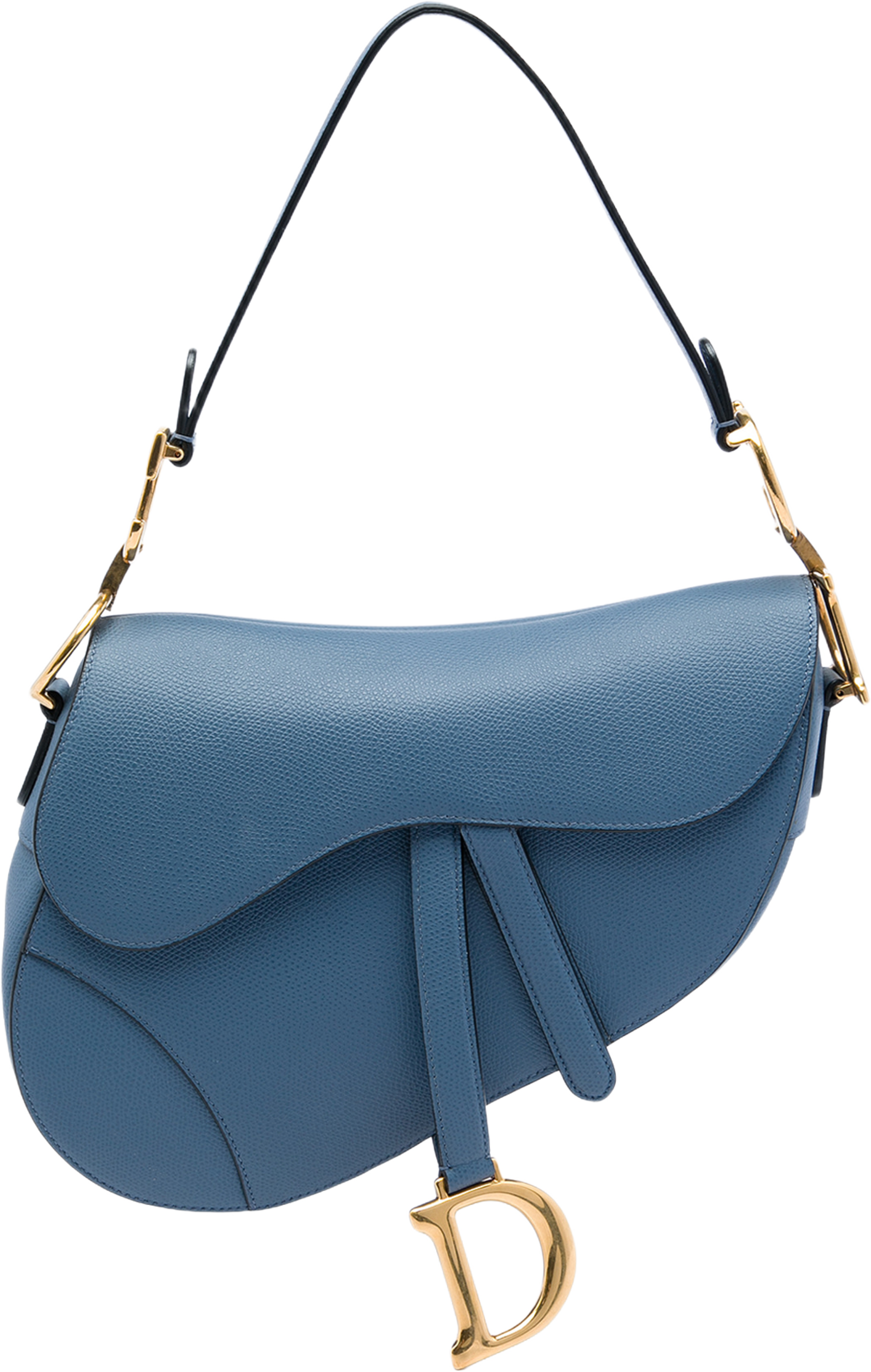 Dior Grained Calfskin Saddle Bag, från Luxclusif, i färgen blå. Klicka för att öppna bilden i stort format