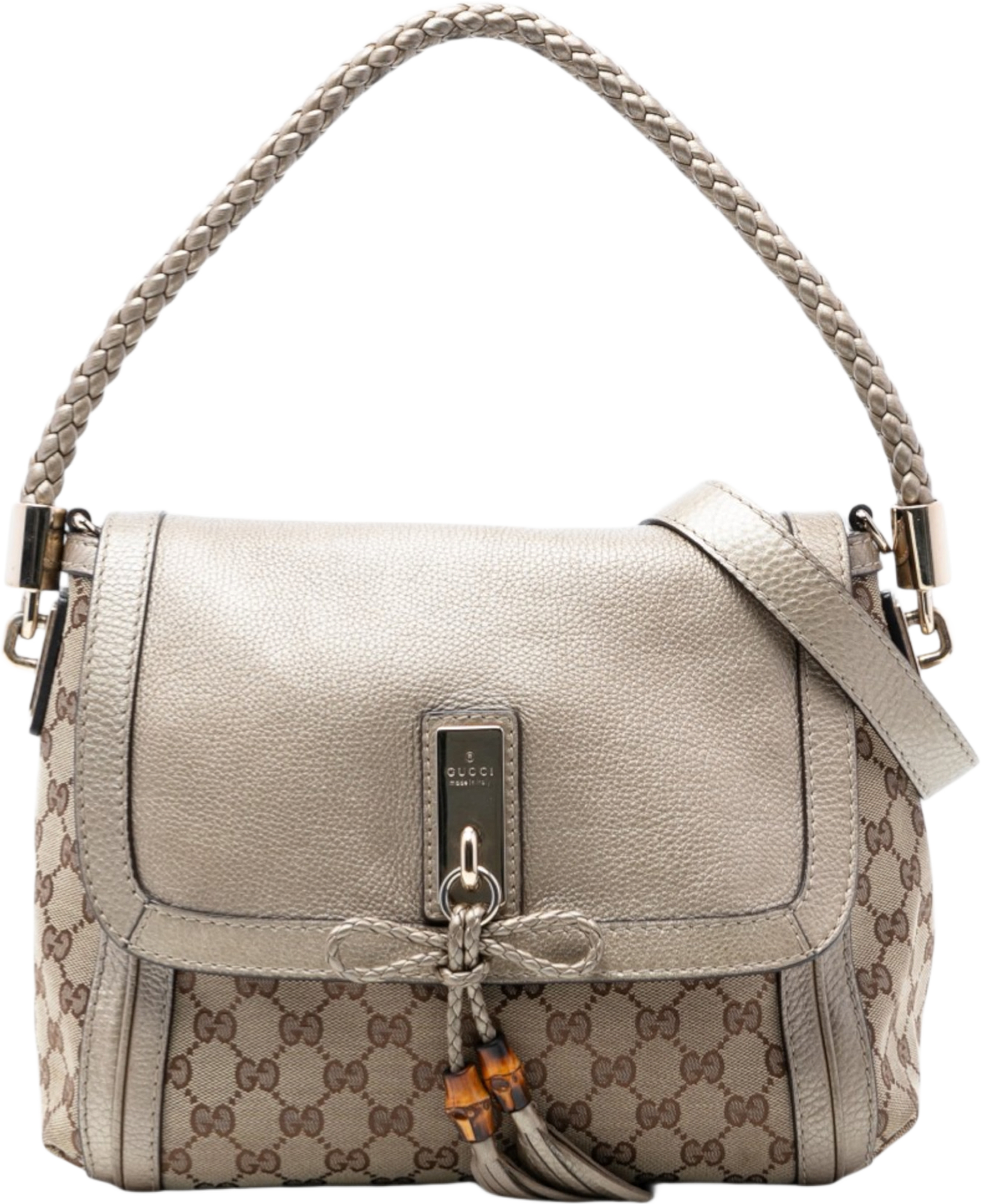 Gucci Gg Canvas Bella Flap Satchel, från Luxclusif, i färgen beige. Klicka för att öppna bilden i stort format