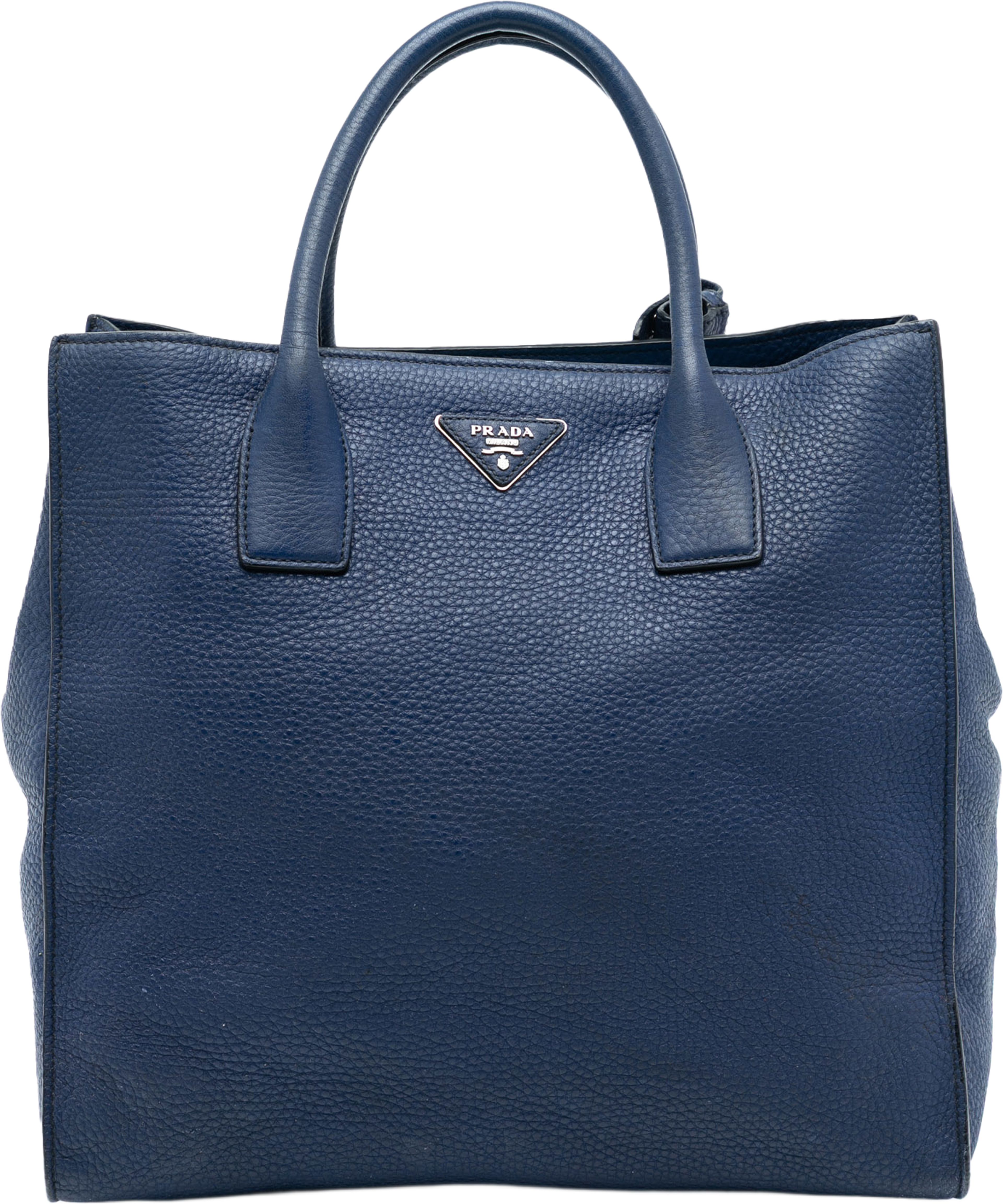 Prada Vitello Daino Open Convertible Tote, från Luxclusif, i färgen dark blue. Klicka för att öppna bilden i stort format