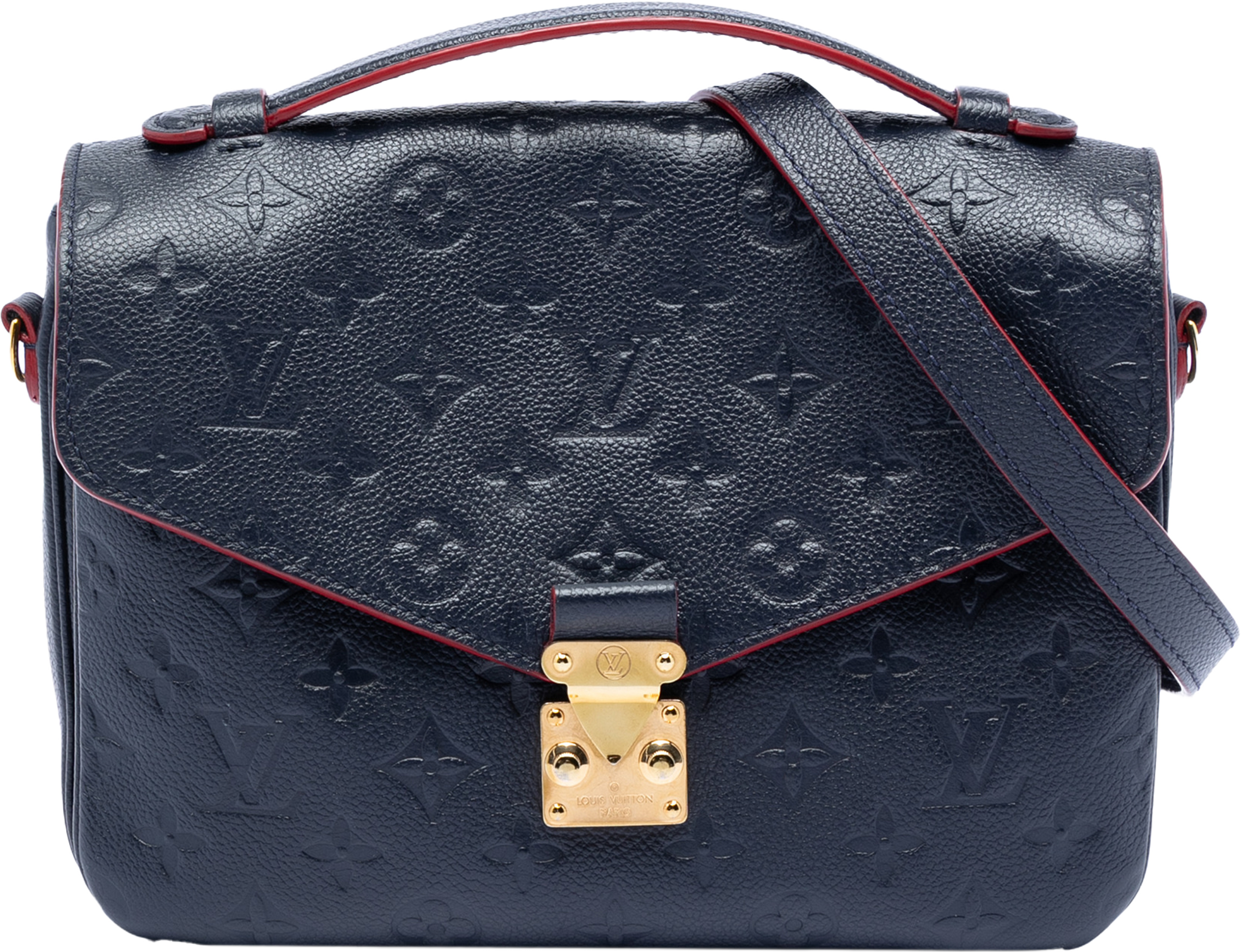 Louis Vuitton Monogram Empreinte Pochette Metis, från Luxclusif, i färgen navy. Klicka för att öppna bilden i stort format