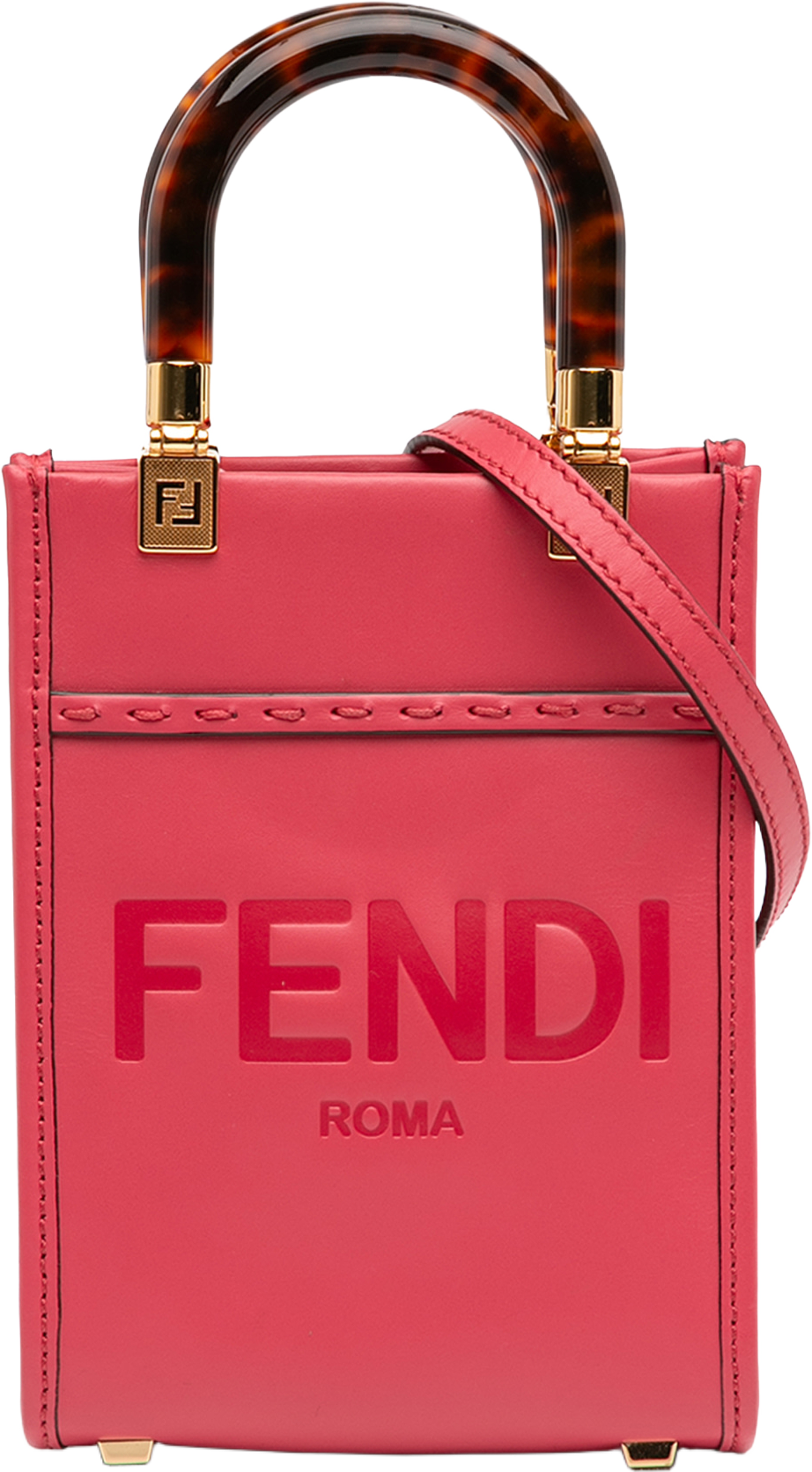 Fendi Mini Leather Sunshine Shopper Tote, från Luxclusif, i färgen dark pink. Klicka för att öppna bilden i stort format