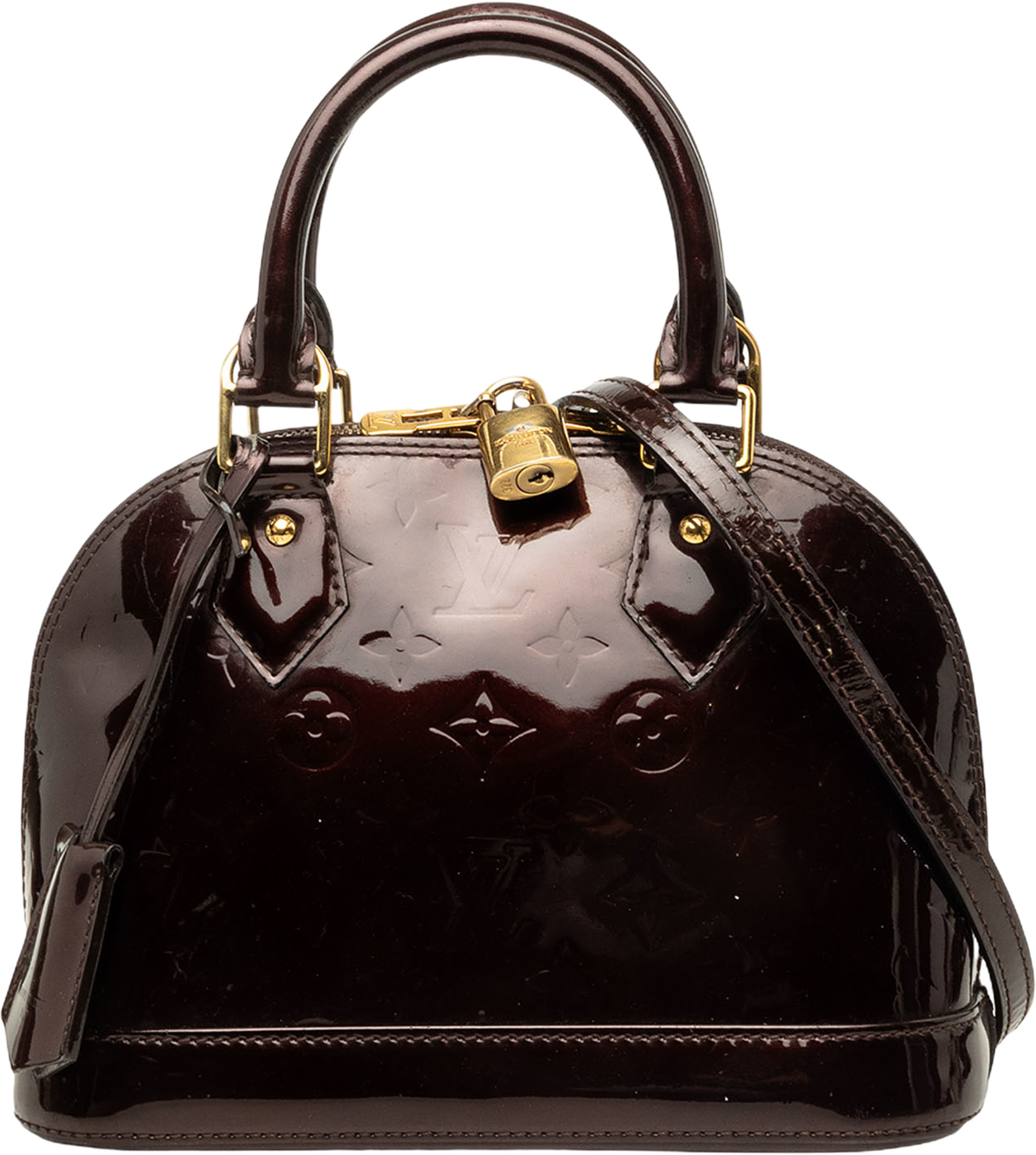 Louis Vuitton Monogram Vernis Alma Bb, från Luxclusif, i färgen purpur. Klicka för att öppna bilden i stort format