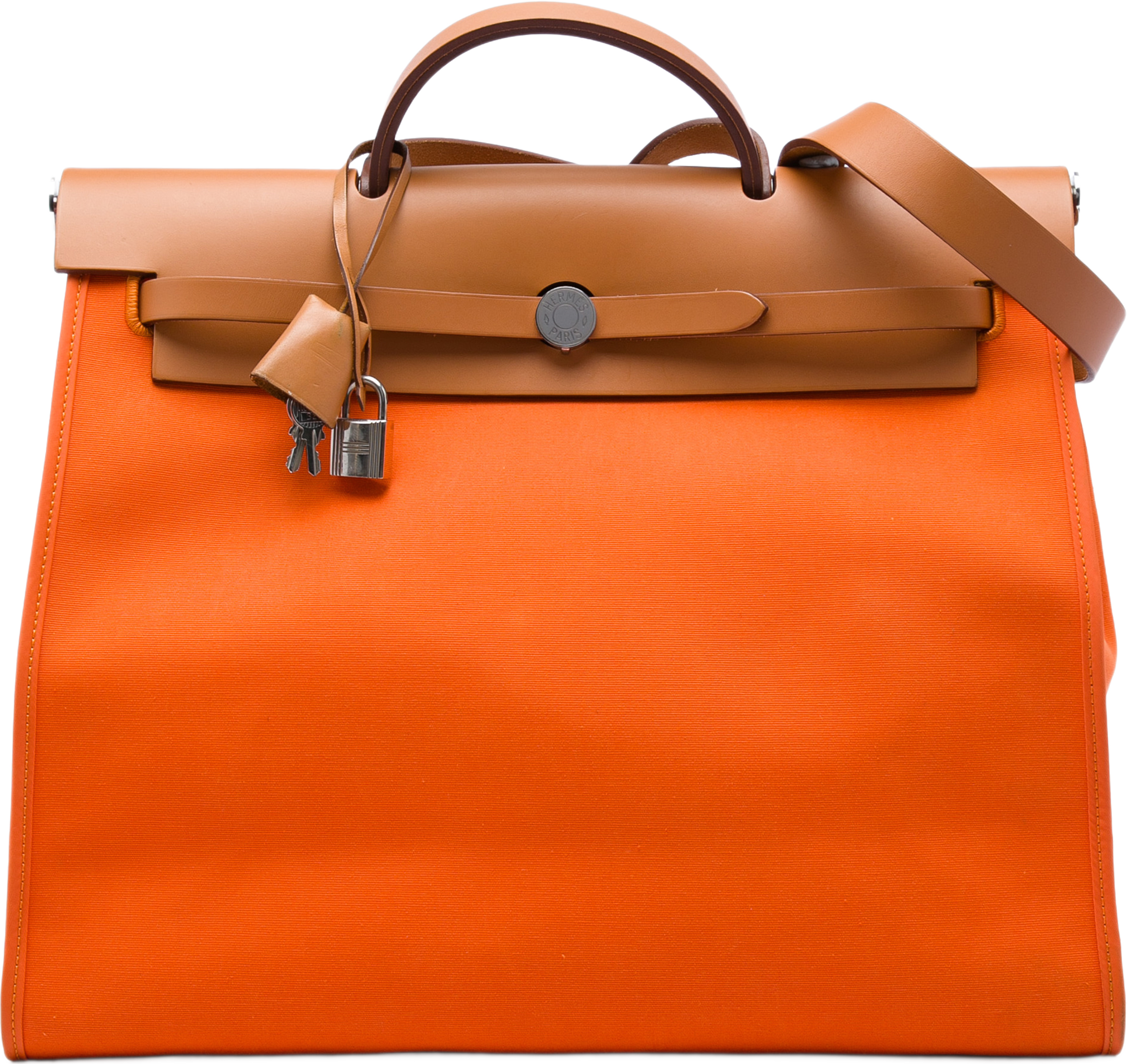 Hermès Toile Herbag Zip 39, från Luxclusif, i färgen orange. Klicka för att öppna bilden i stort format