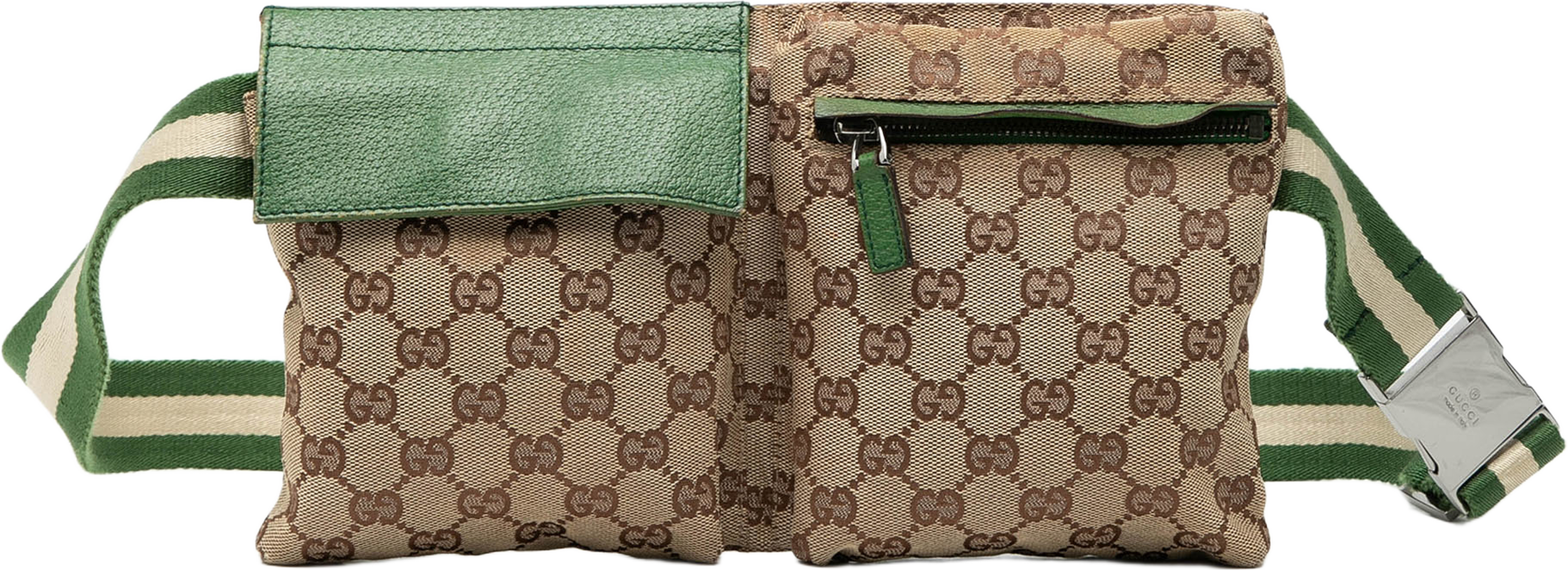 Gucci Gg Canvas Web Double Pocket Belt Bag, från Luxclusif, i färgen beige. Klicka för att öppna bilden i stort format