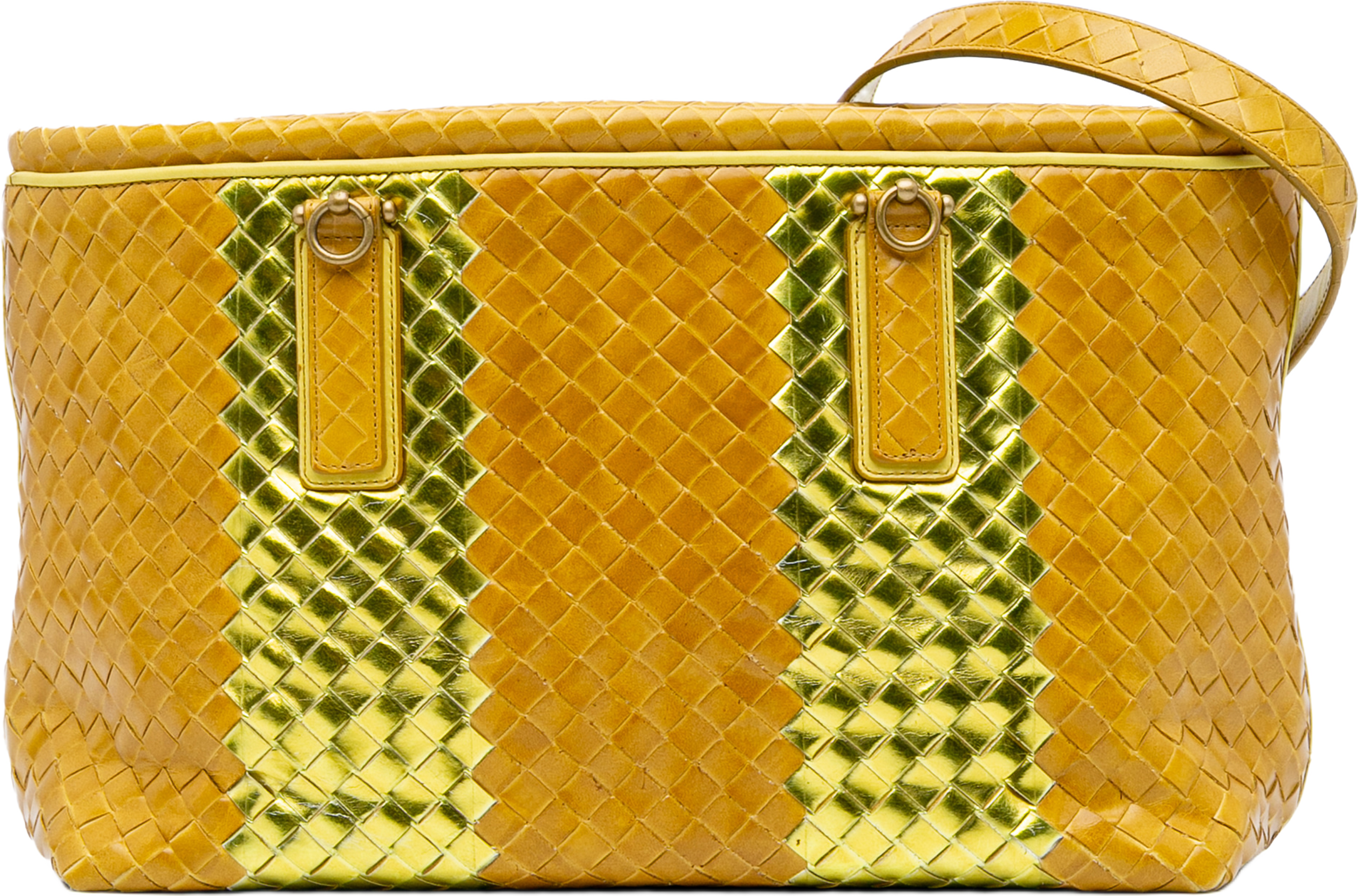 Bottega Veneta Leather Intrecciato Tote, från Luxclusif, i färgen yellow. Klicka för att öppna bilden i stort format