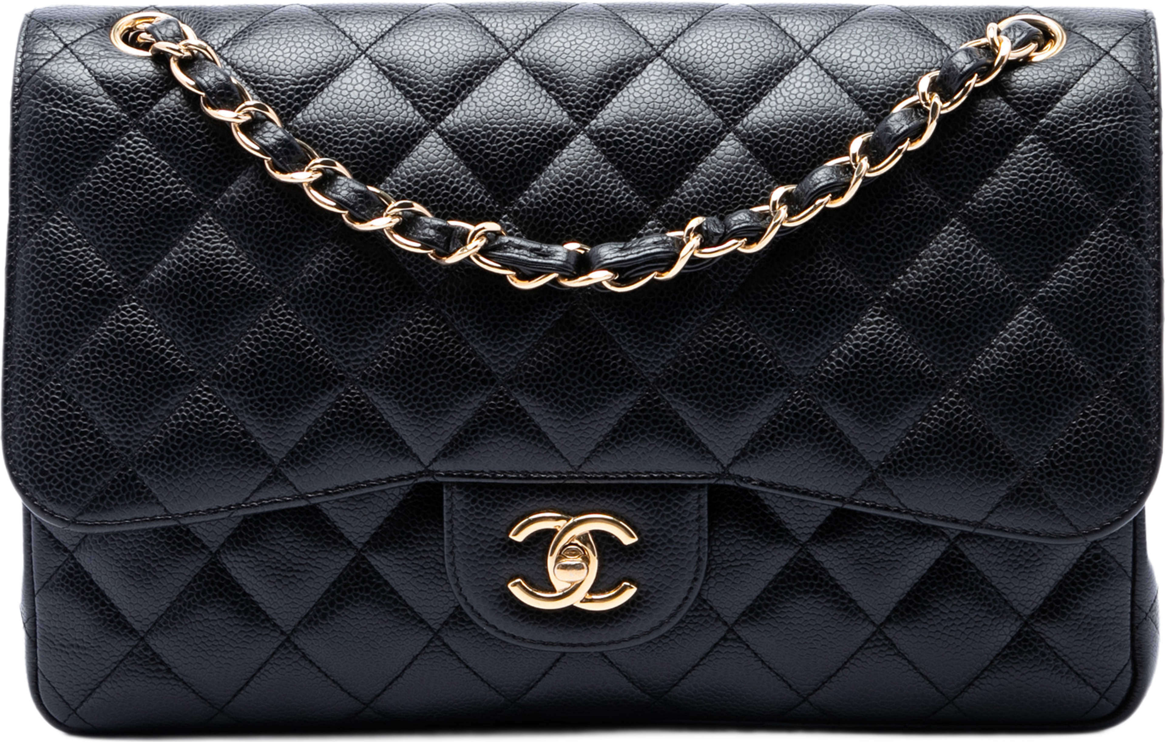 Chanel Jumbo Classic Caviar Double Flap, från Luxclusif, i färgen svart. Klicka för att öppna bilden i stort format