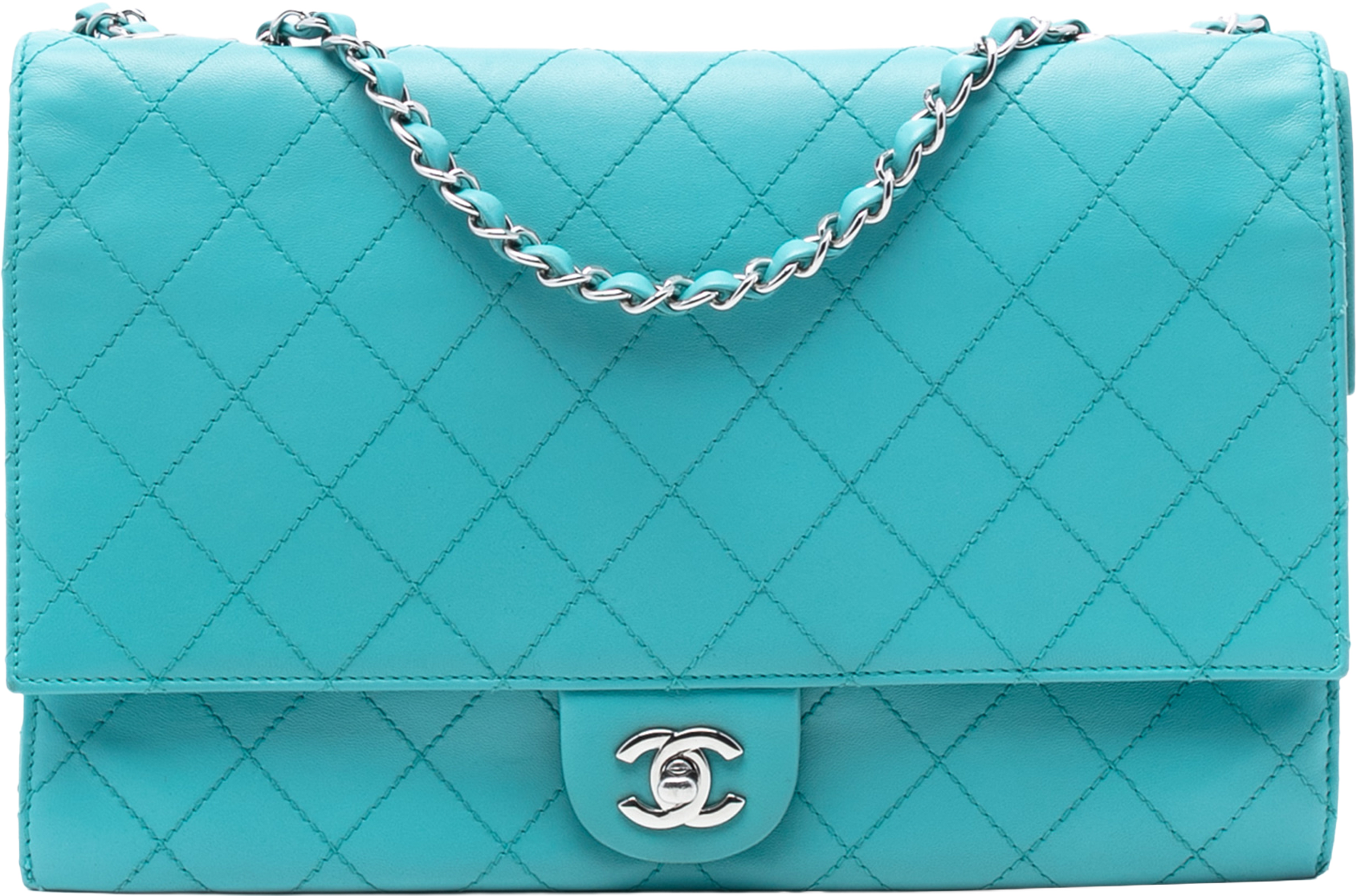 Chanel Cc Quilted Calfskin Double Flap, från Luxclusif, i färgen turquoise. Klicka för att öppna bilden i stort format