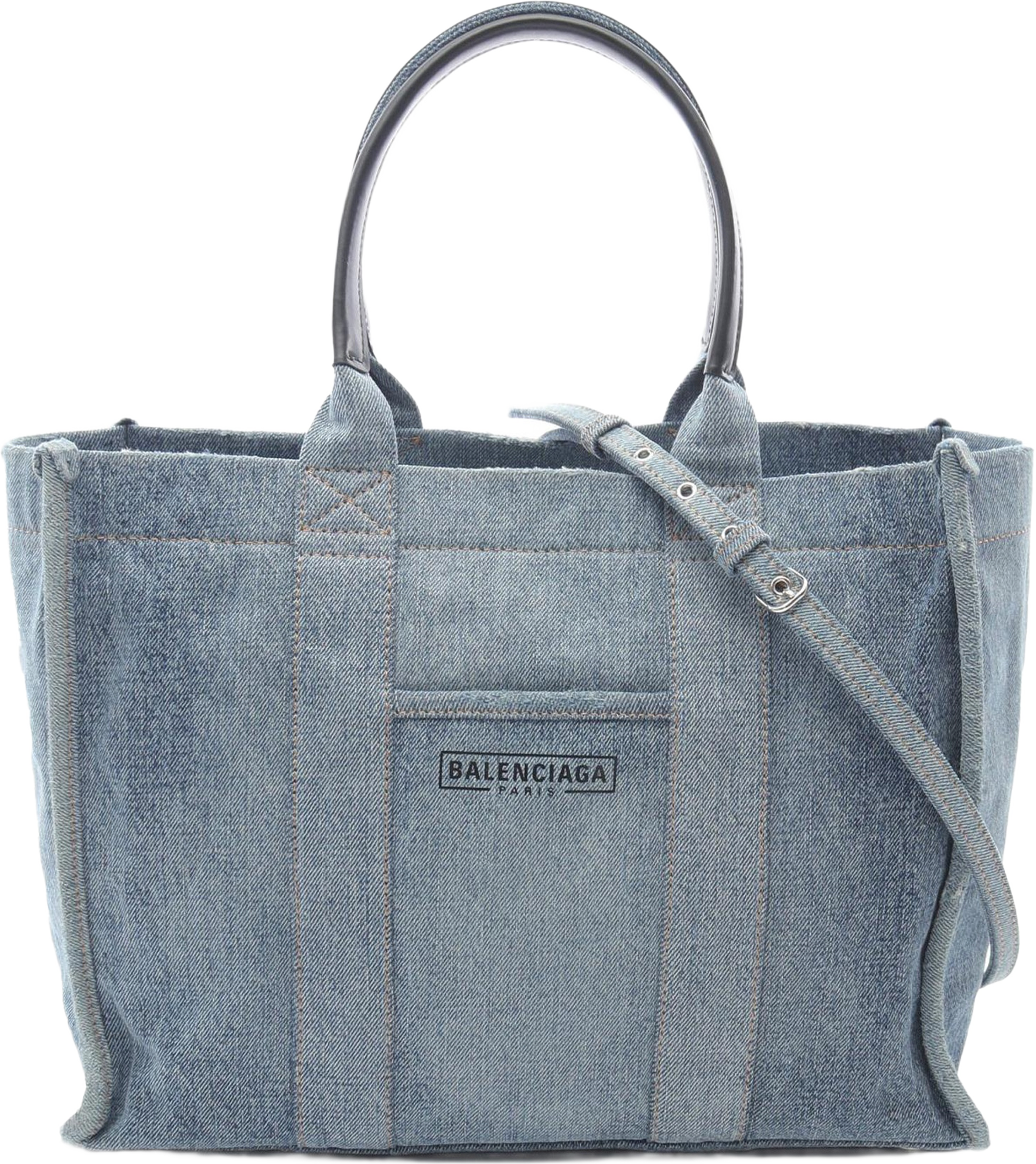 Balenciaga Medium Denim Hardware Tote, från Luxclusif, i färgen denim. Klicka för att öppna bilden i stort format