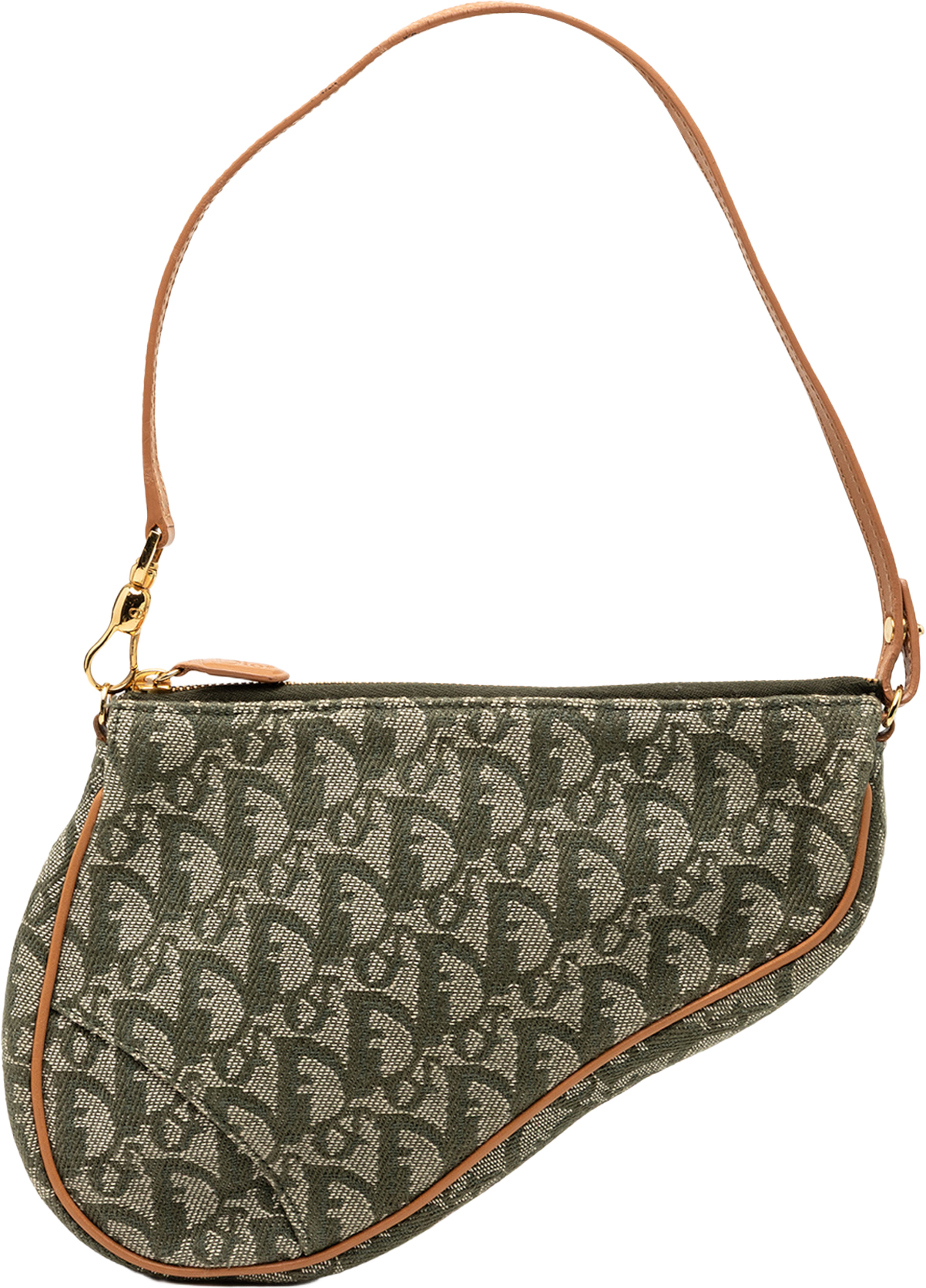 Dior Mini Diorissimo Canvas Saddle Pochette, från Luxclusif, i färgen green. Klicka för att öppna bilden i stort format