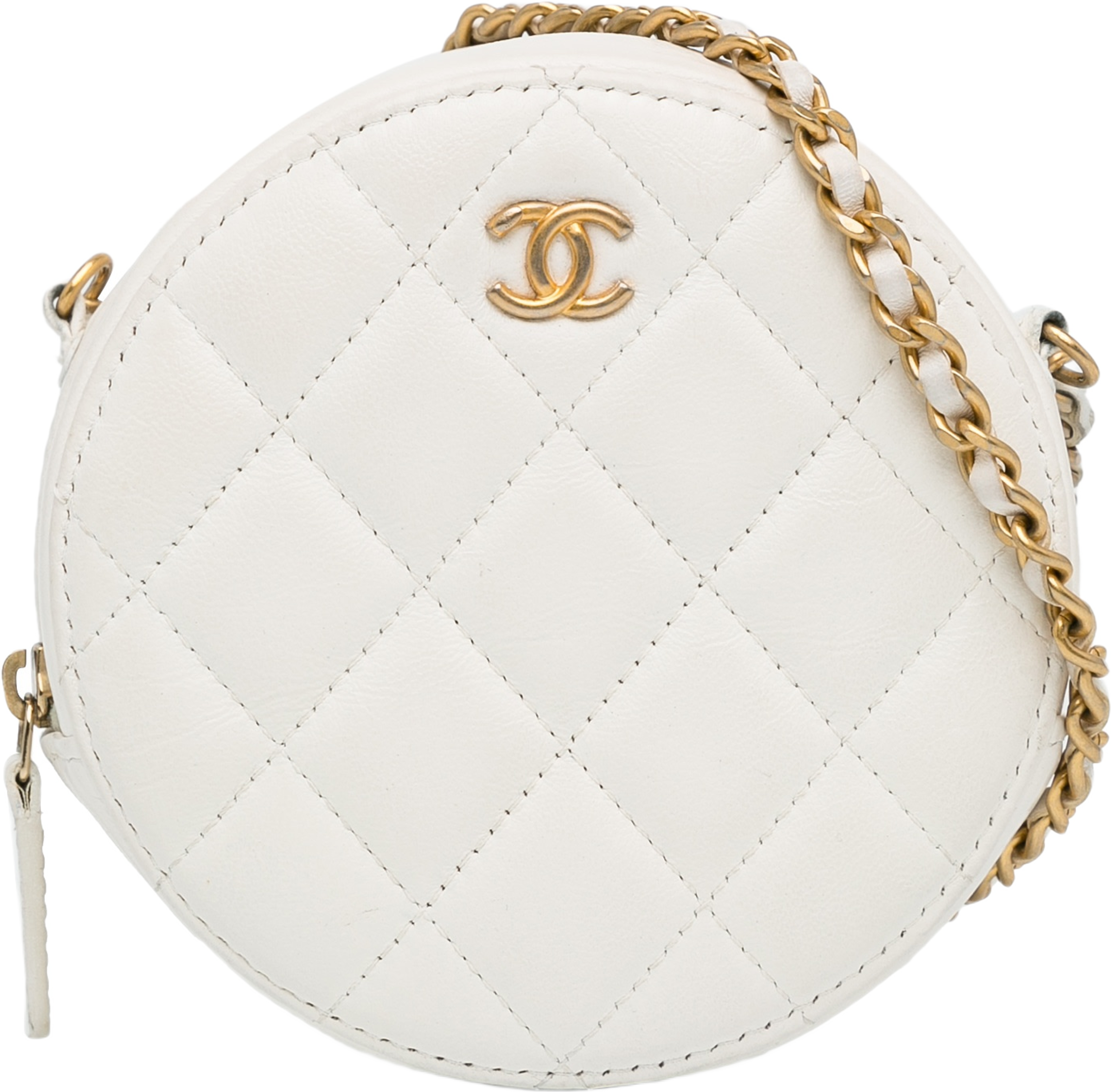 Chanel Quilted Lambskin Pearl Crush Round Clutch With Chain