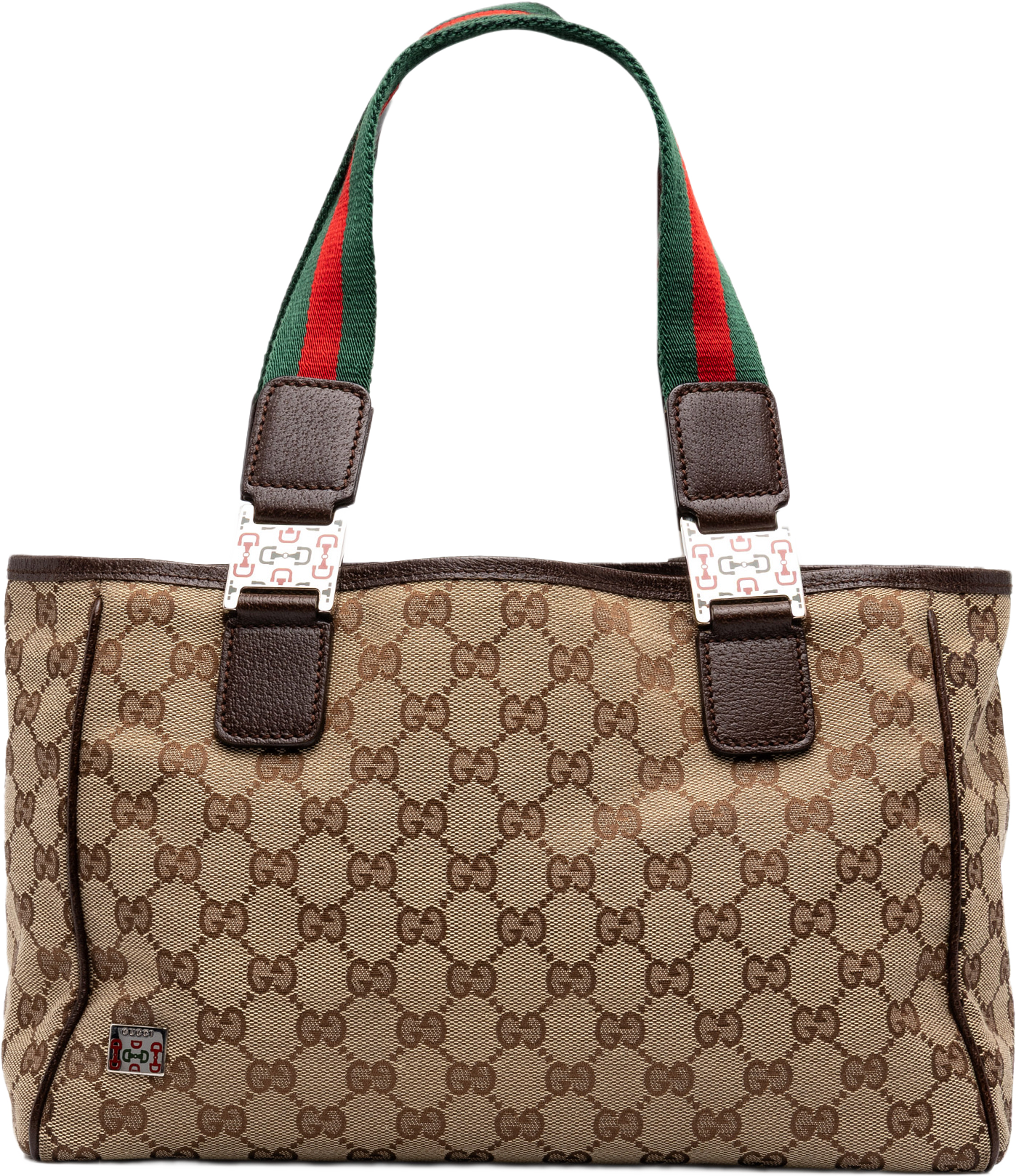 Gucci Gg Canvas Web Horsebit Tote, från Luxclusif, i färgen beige. Klicka för att öppna bilden i stort format