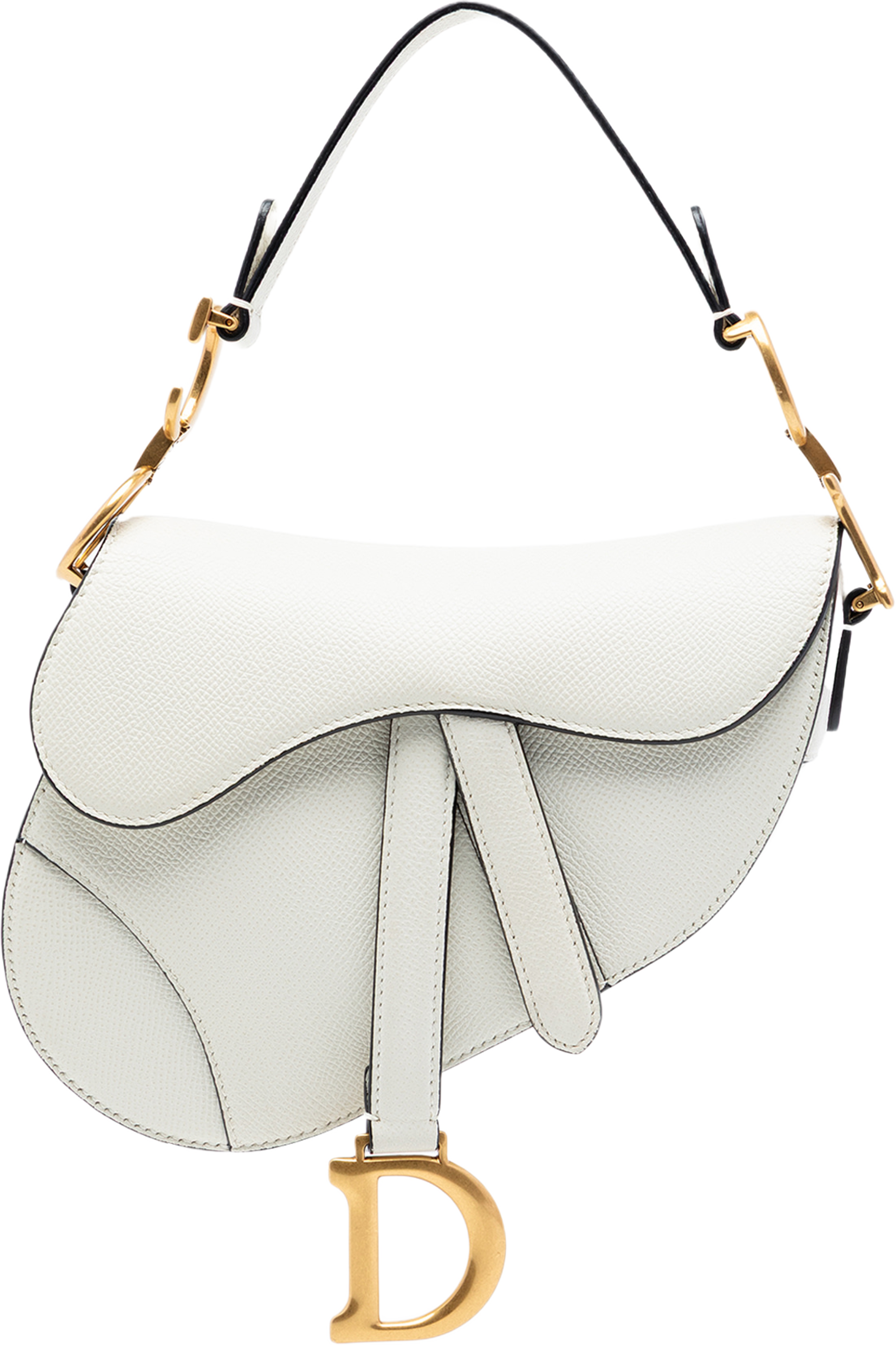 Dior Mini Grained Calfskin Saddle Bag, från Luxclusif, i färgen vit. Klicka för att öppna bilden i stort format