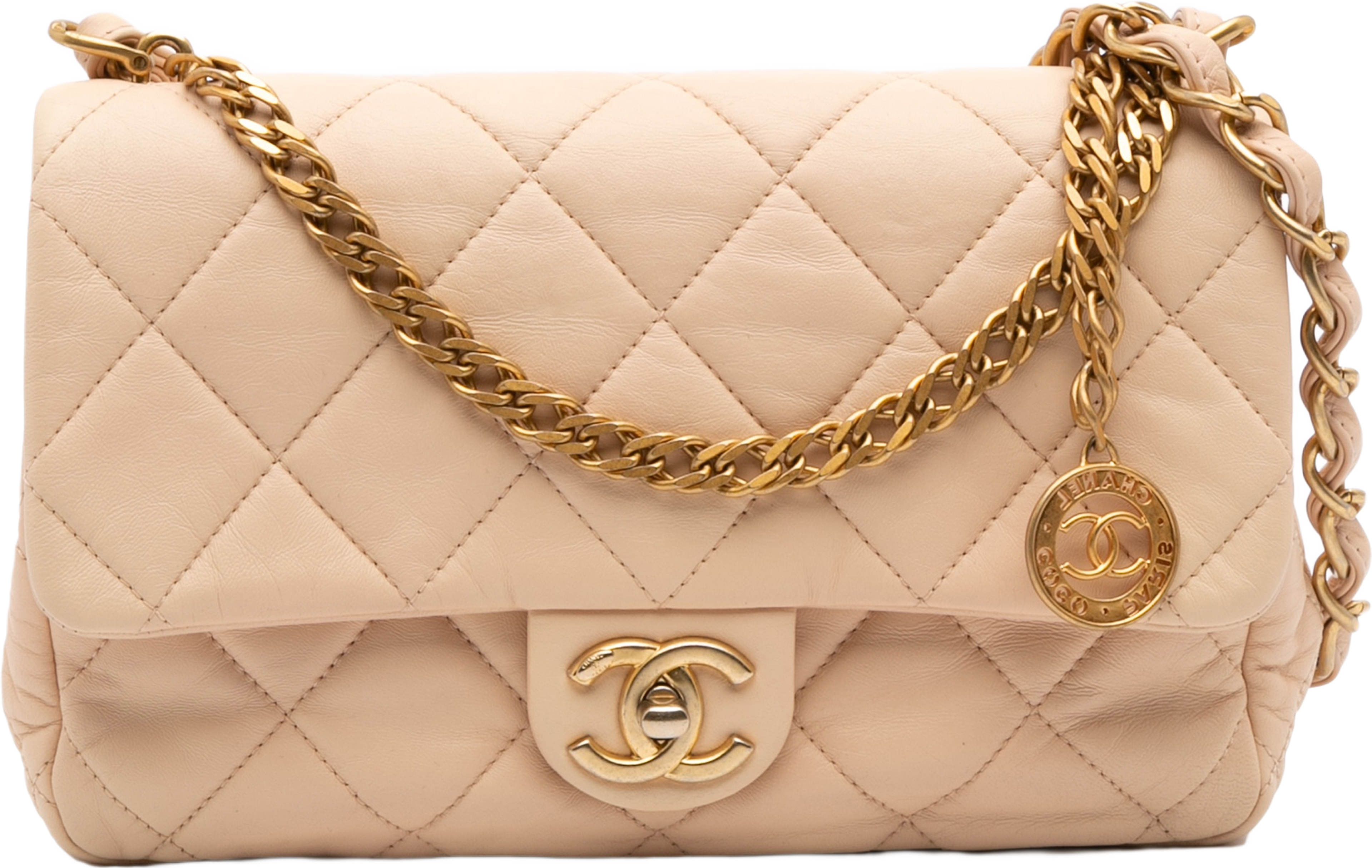 Chanel Quilted Lambskin Fancy Jewel Single Flap, från Luxclusif, i färgen beige. Klicka för att öppna bilden i stort format