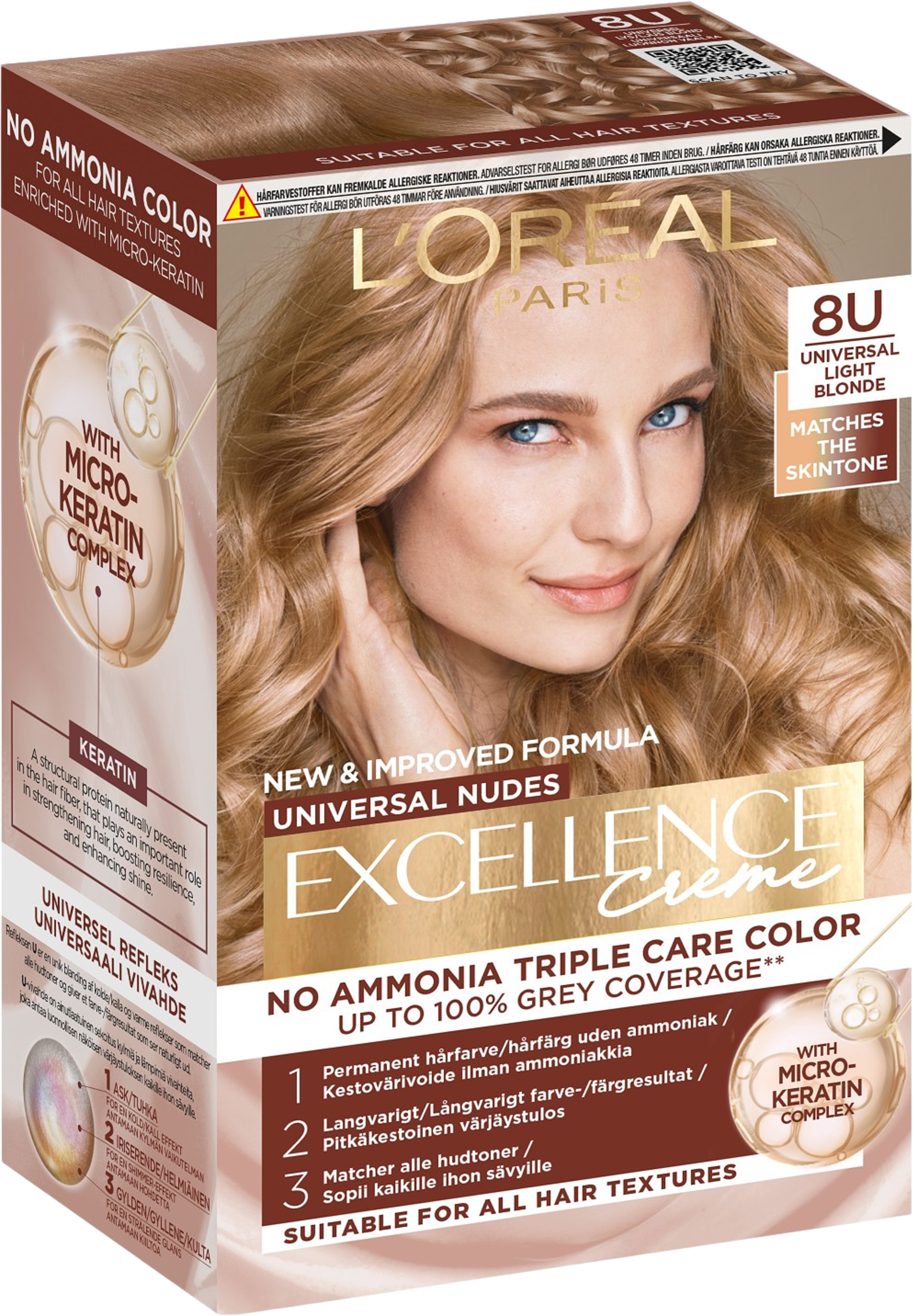 Excellence Universal Nudes 8U Universal Light Blonde, från L'Oréal Paris, i färgen Light Blonde. Klicka för att öppna bilden i stort format