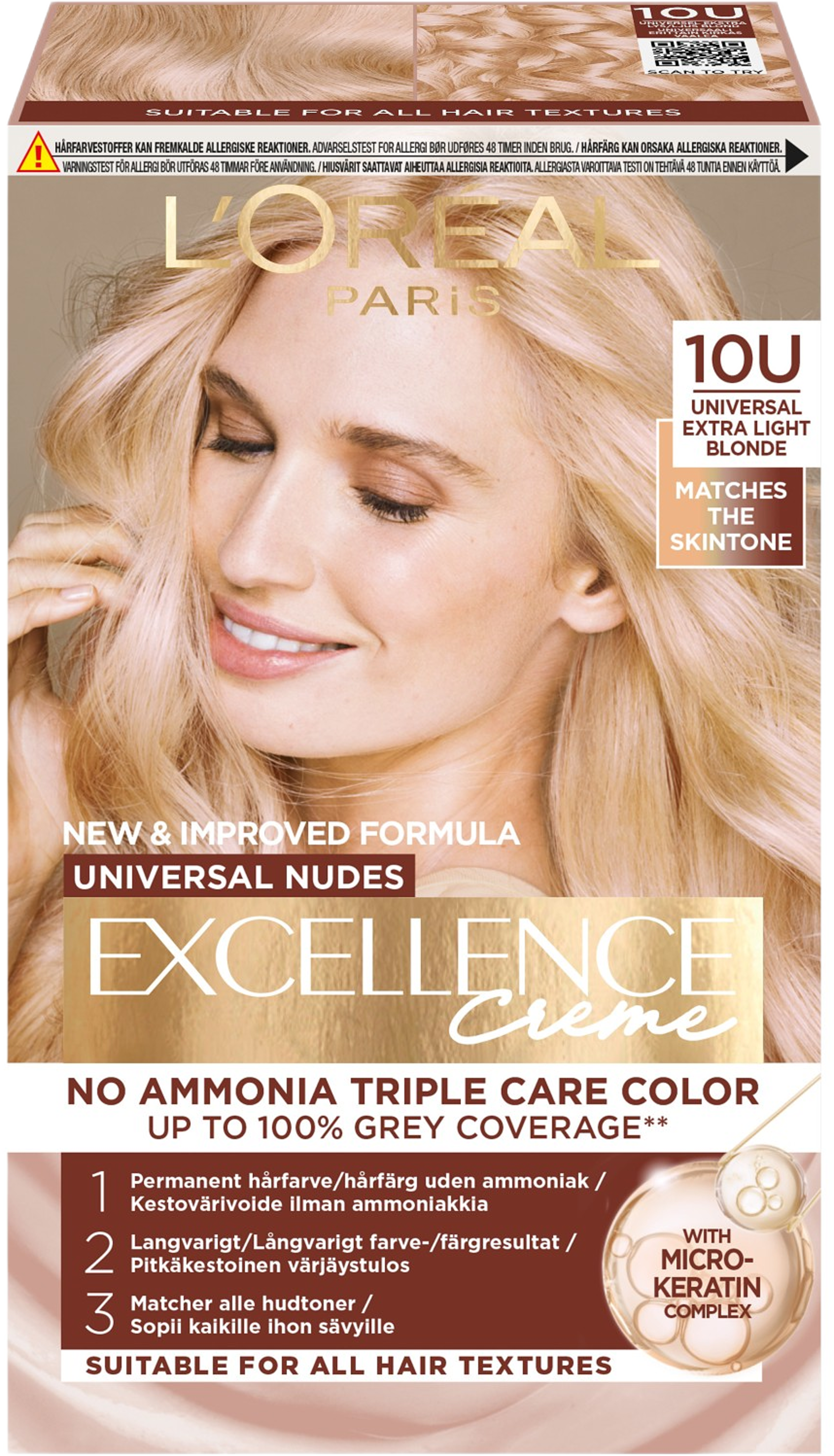 Excellence Universal Nudes 10U Universal Lightest Blonde, från L'Oréal Paris, i färgen Lightest Blonde. Klicka för att öppna bilden i stort format