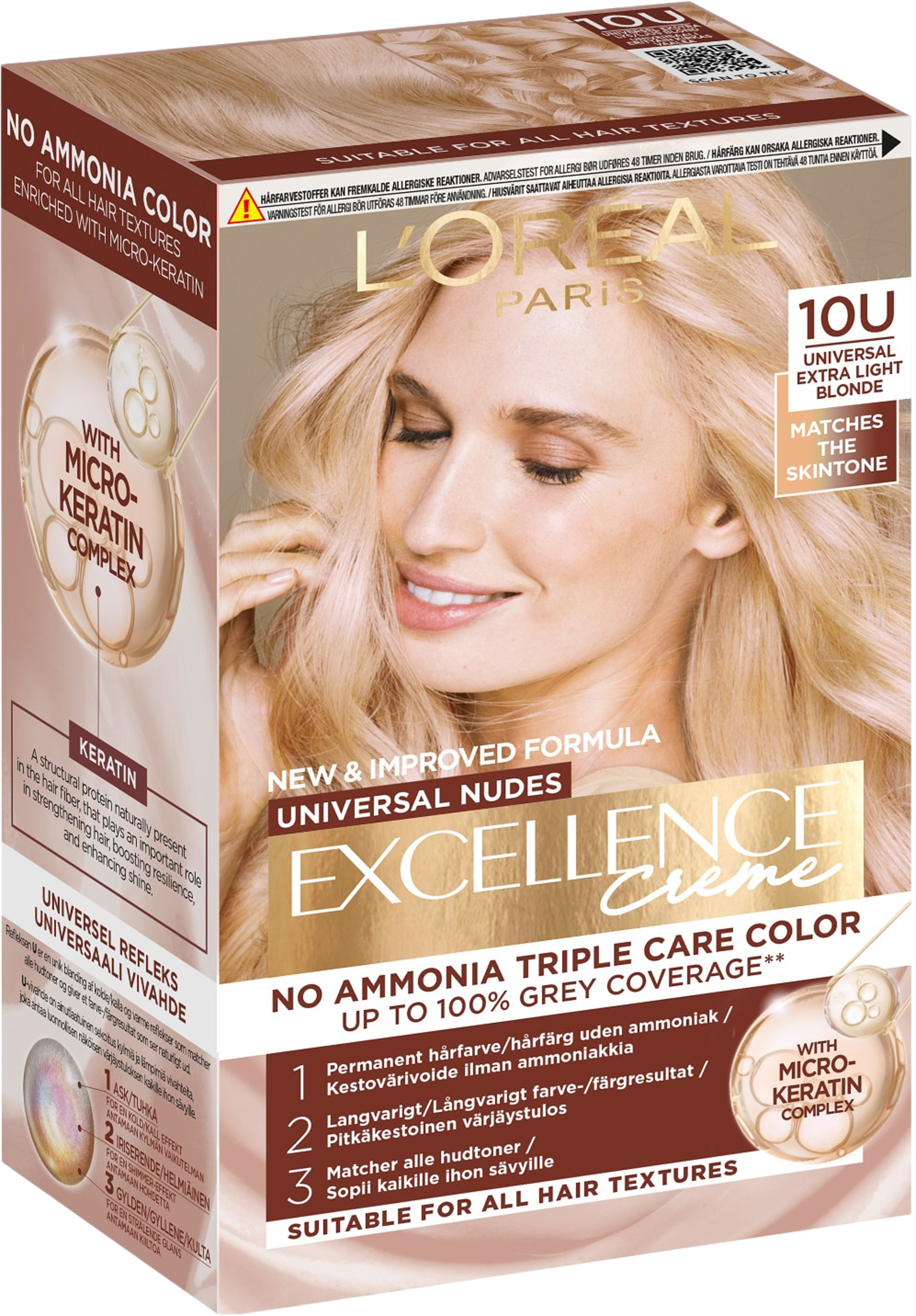Excellence Universal Nudes 10U Universal Lightest Blonde, från L'Oréal Paris, i färgen Lightest Blonde. Klicka för att öppna bilden i stort format