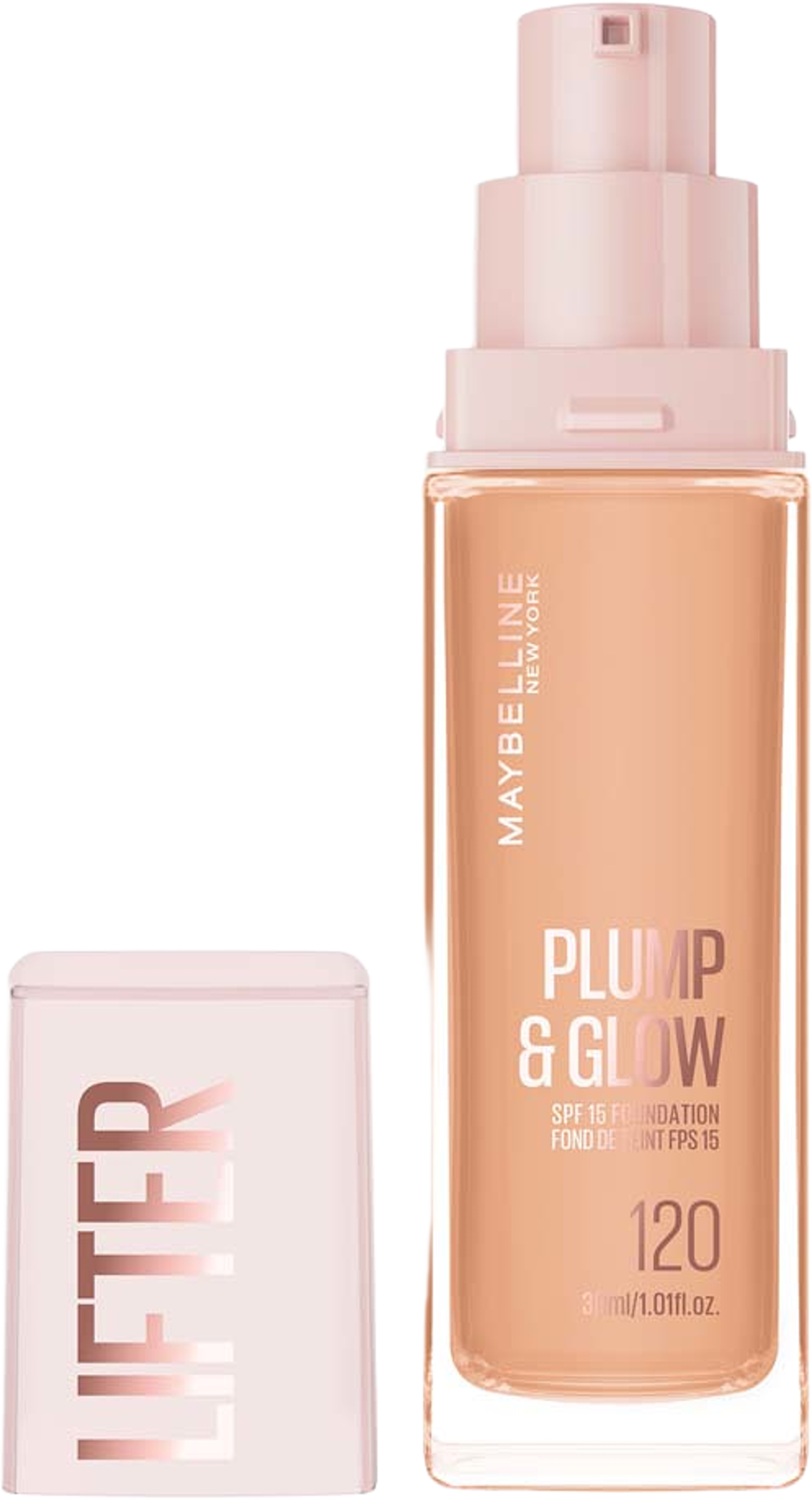 Lifter Plump & Glow Foundation, från Maybelline, i färgen 120. Klicka för att öppna bilden i stort format