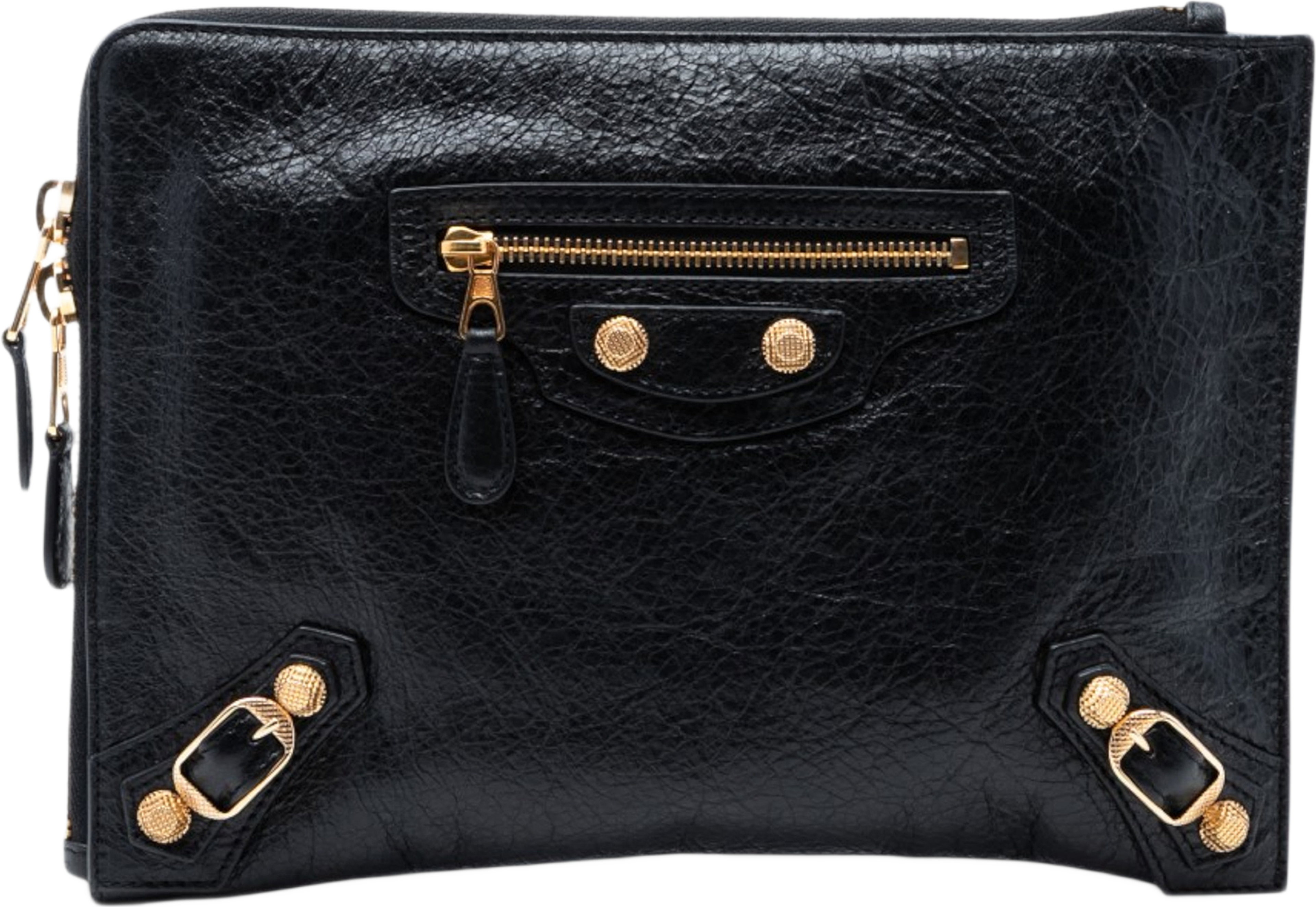 Balenciaga Lambskin Motocross Giant 12 Zip Around Flat Clutch, från Luxclusif, i färgen black. Klicka för att öppna bilden i stort format