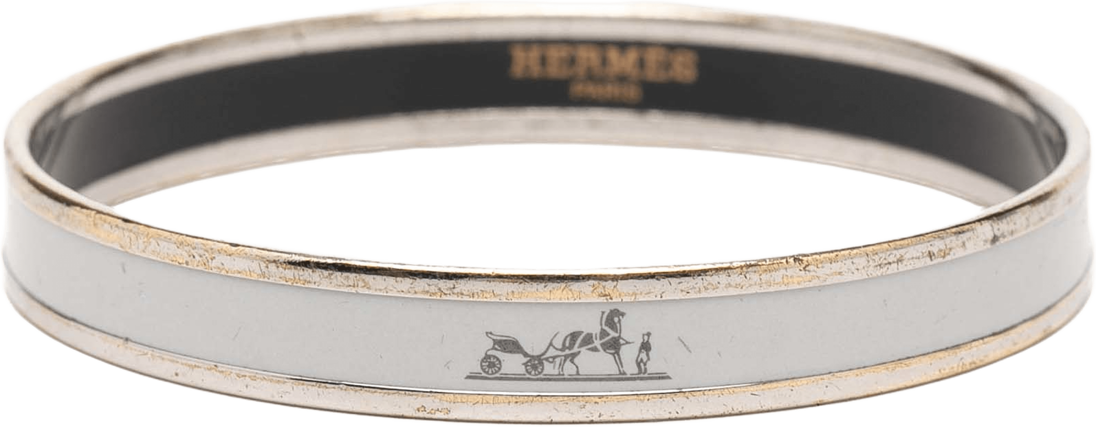 Hermès Narrow Caleche Enamel Bangle 70, från Luxclusif, i färgen off white. Klicka för att öppna bilden i stort format