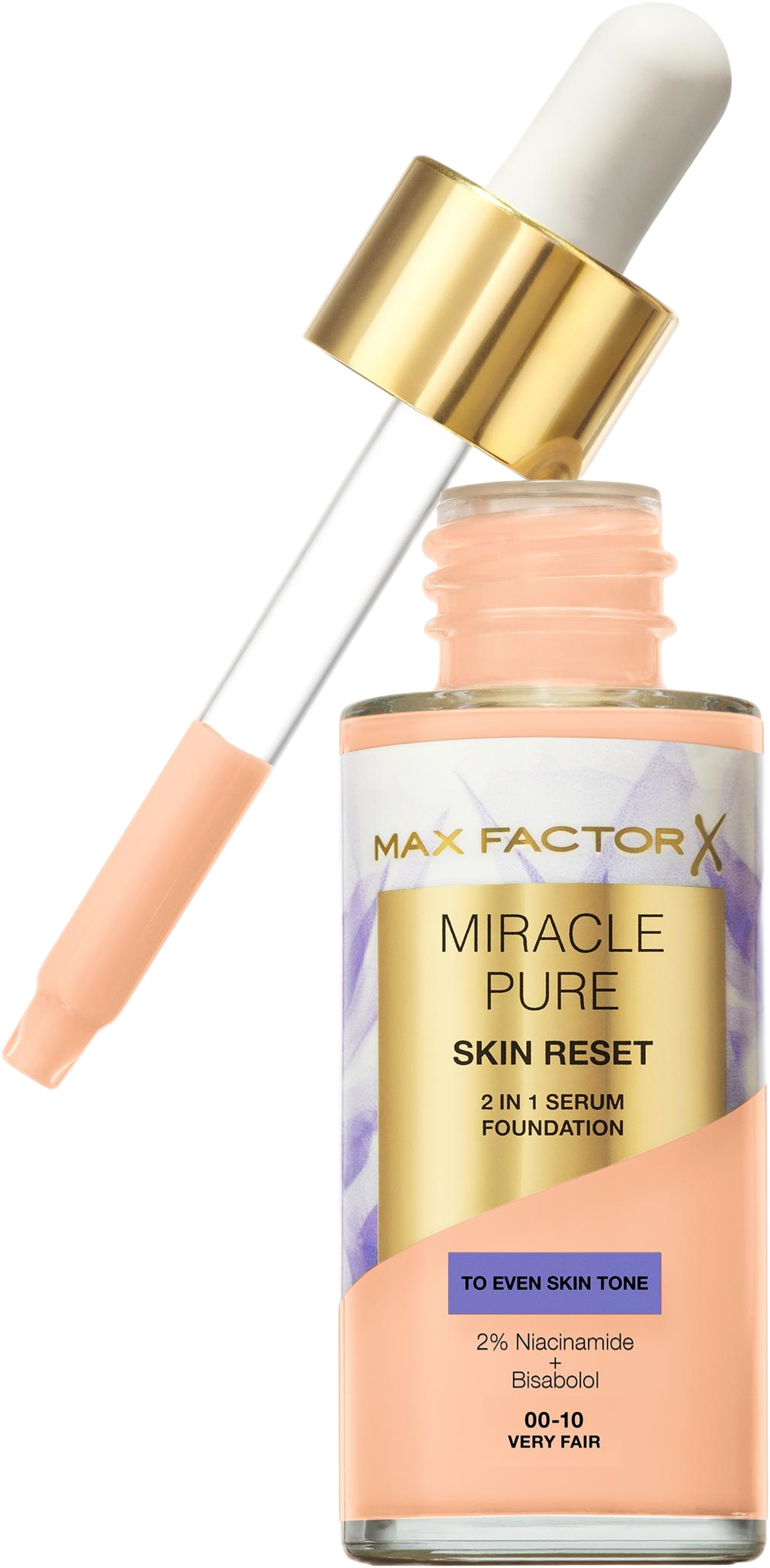 Miracle Pure Skin Reset 2 In 1 Serum Foundation, från Max Factor, i färgen Very Fair. Klicka för att öppna bilden i stort format