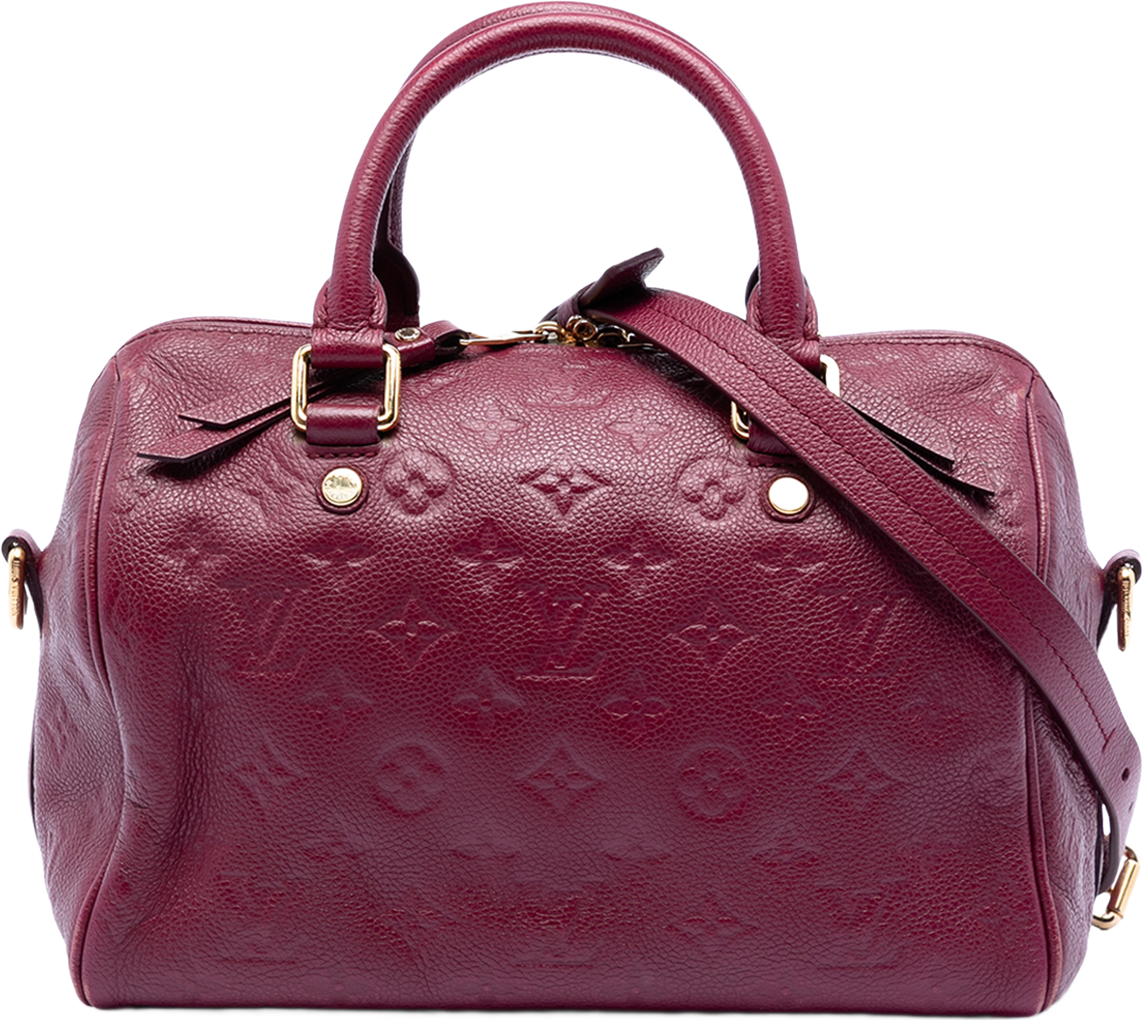 Louis Vuitton Monogram Empreinte Speedy Bandouliere 25, från Luxclusif, i färgen röd. Klicka för att öppna bilden i stort format