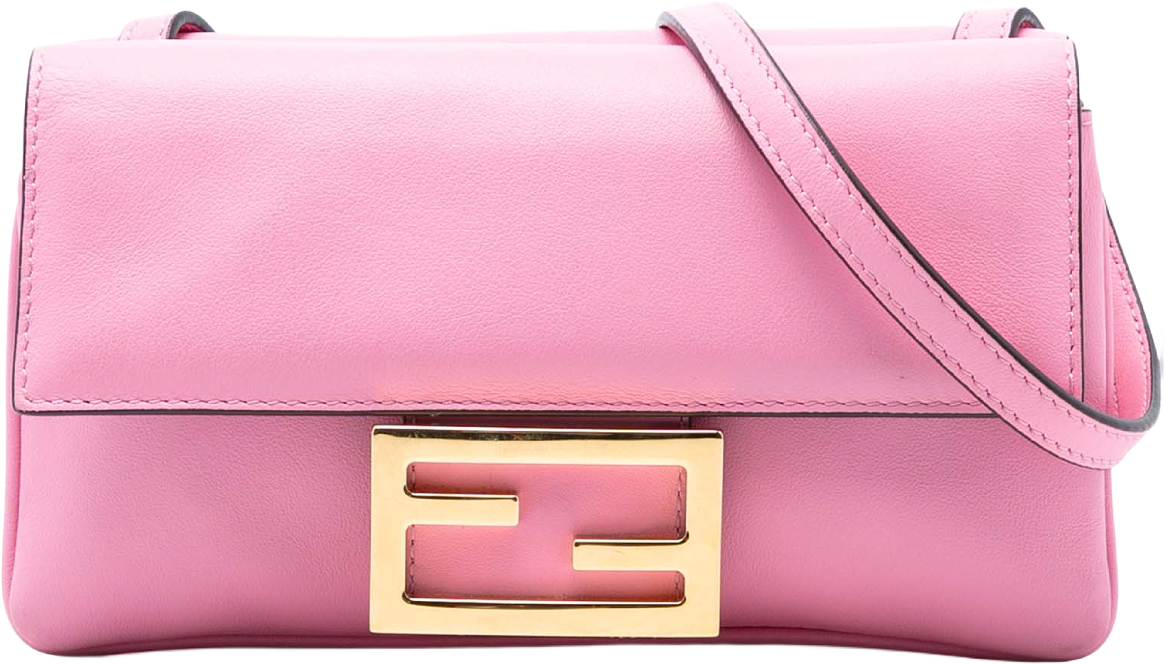 Fendi Leather Duo Baguette Crossbody, från Luxclusif, i färgen pink. Klicka för att öppna bilden i stort format