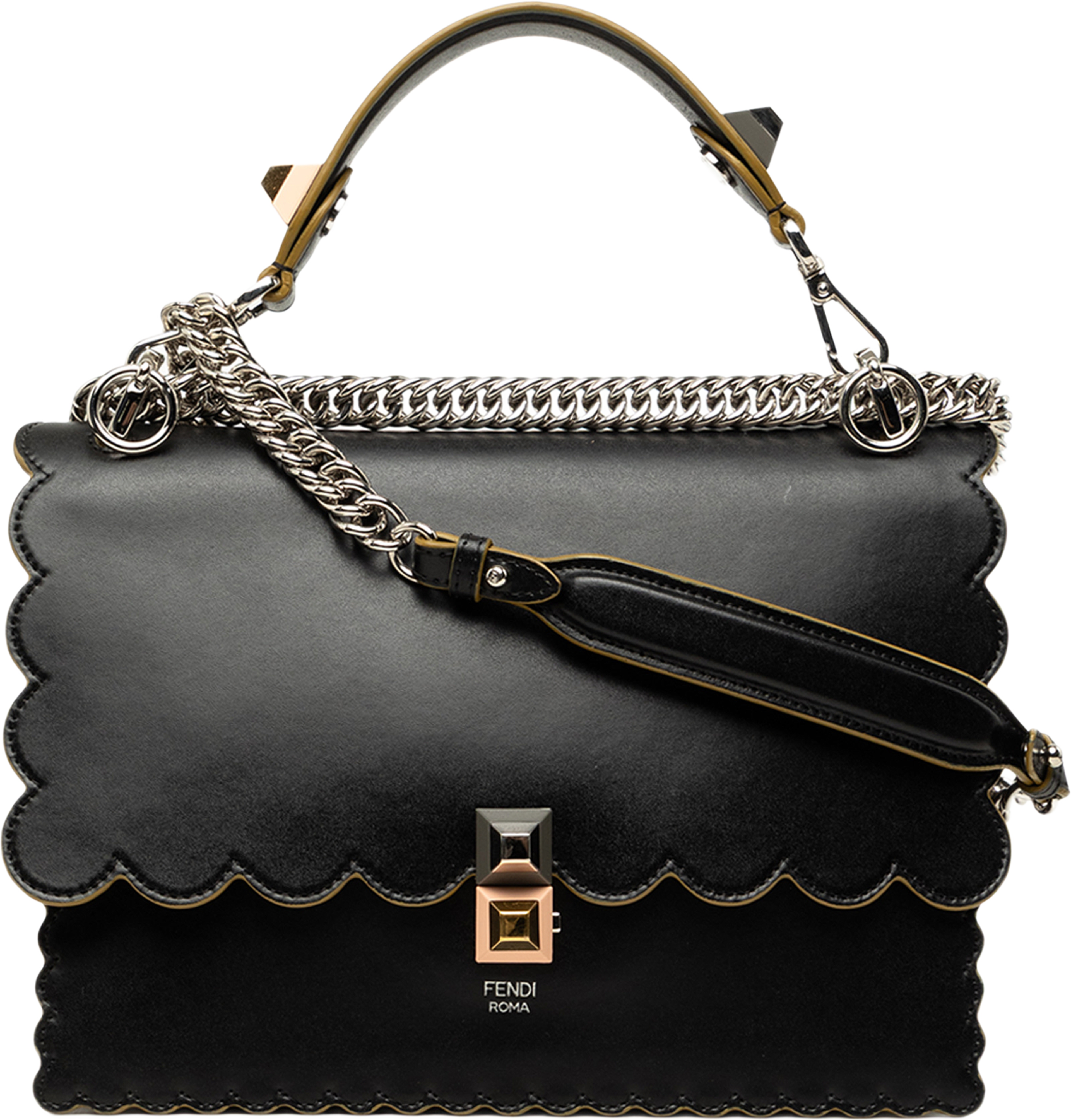 Fendi Medium Scalloped Leather Kan I Satchel, från Luxclusif, i färgen svart. Klicka för att öppna bilden i stort format