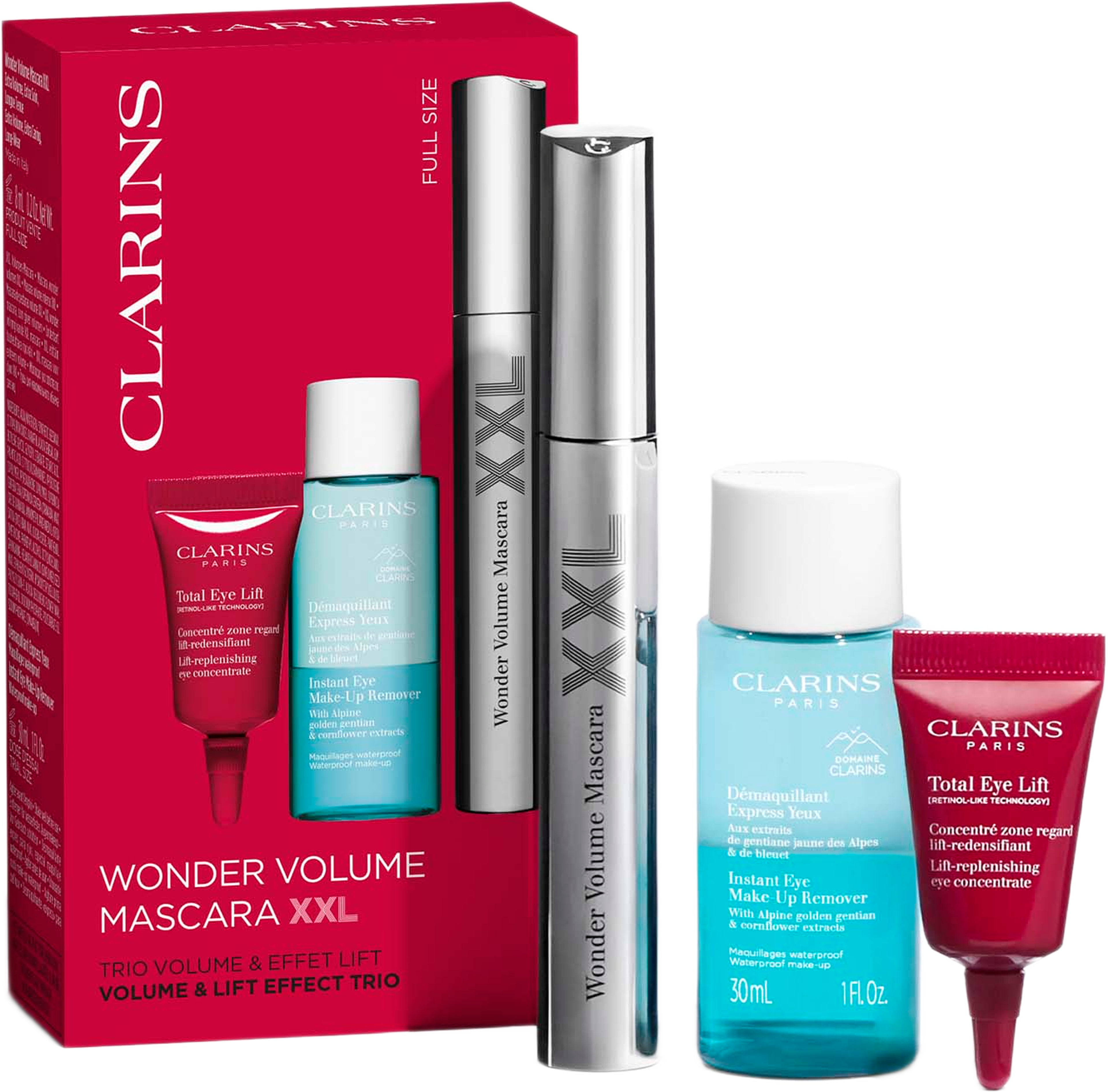 Value Pack Wonder vol xxl 8ml, TS wonder vol xxl 3ml, sample TEL 3ml 41 ml, från Clarins. Klicka för att öppna bilden i stort format
