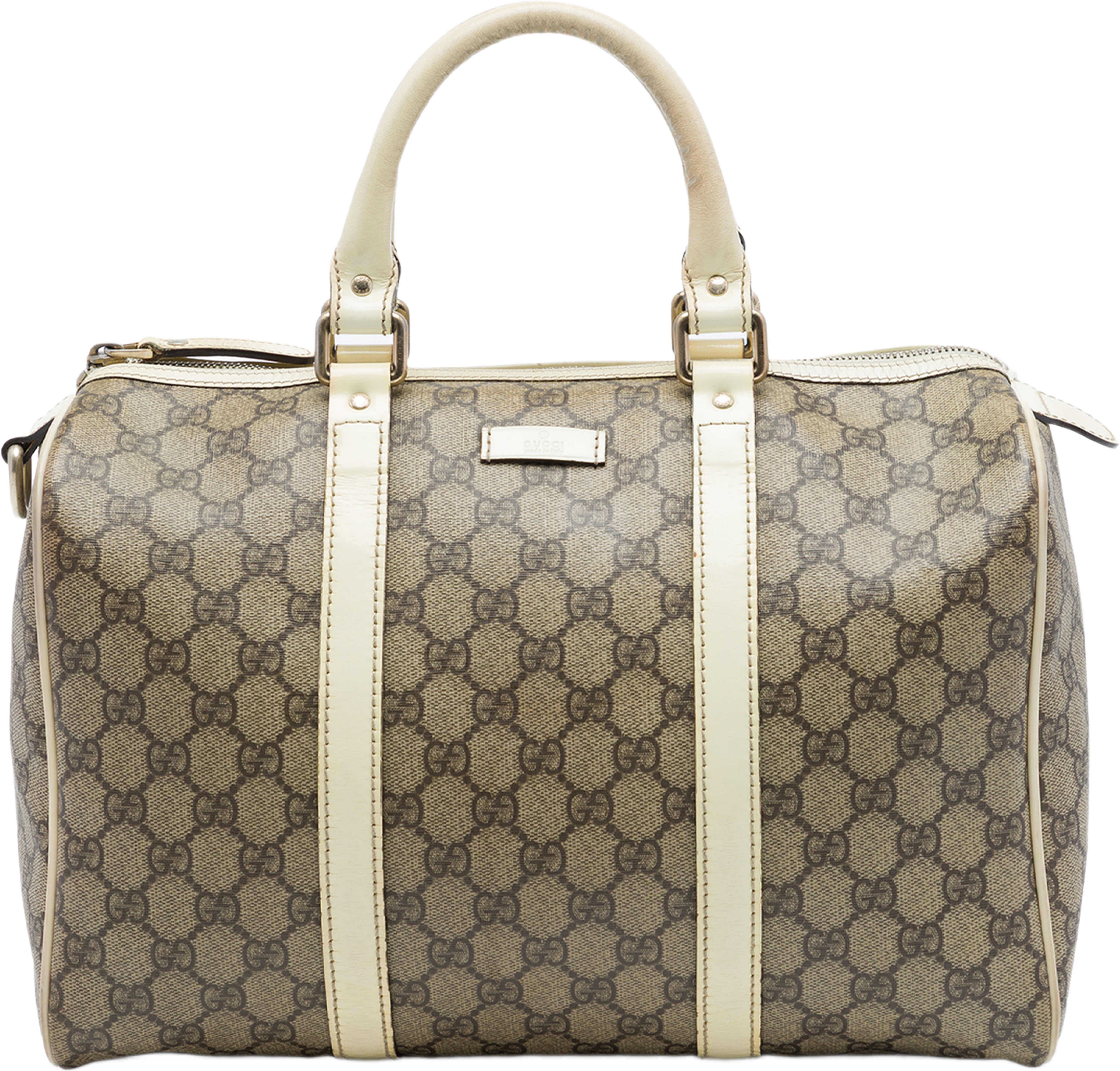 Gucci Medium Gg Supreme Joy Boston Bag, från Luxclusif, i färgen vit. Klicka för att öppna bilden i stort format