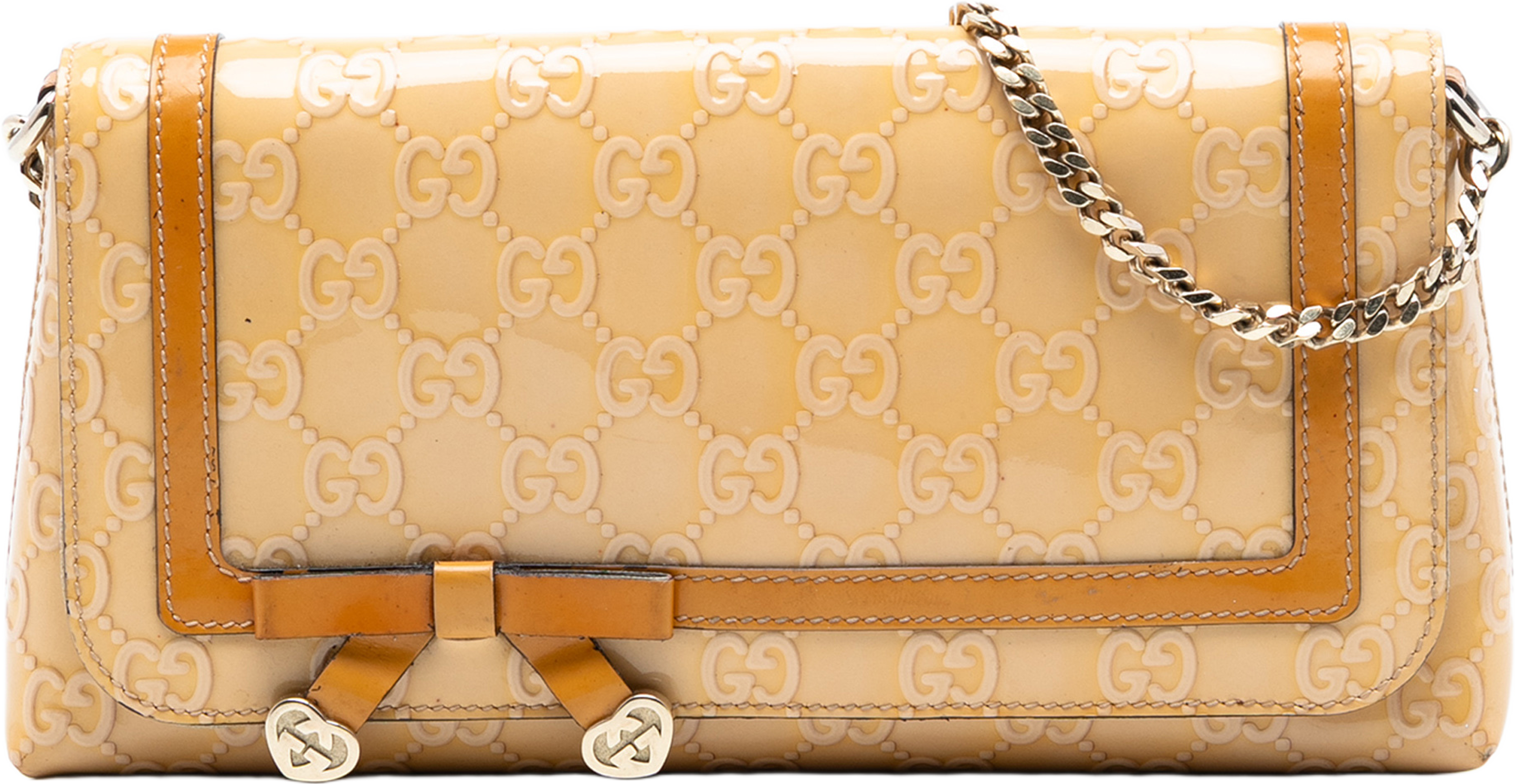 Gucci Guccissima Patent Mayfair Shoulder Bag, från Luxclusif, i färgen beige. Klicka för att öppna bilden i stort format